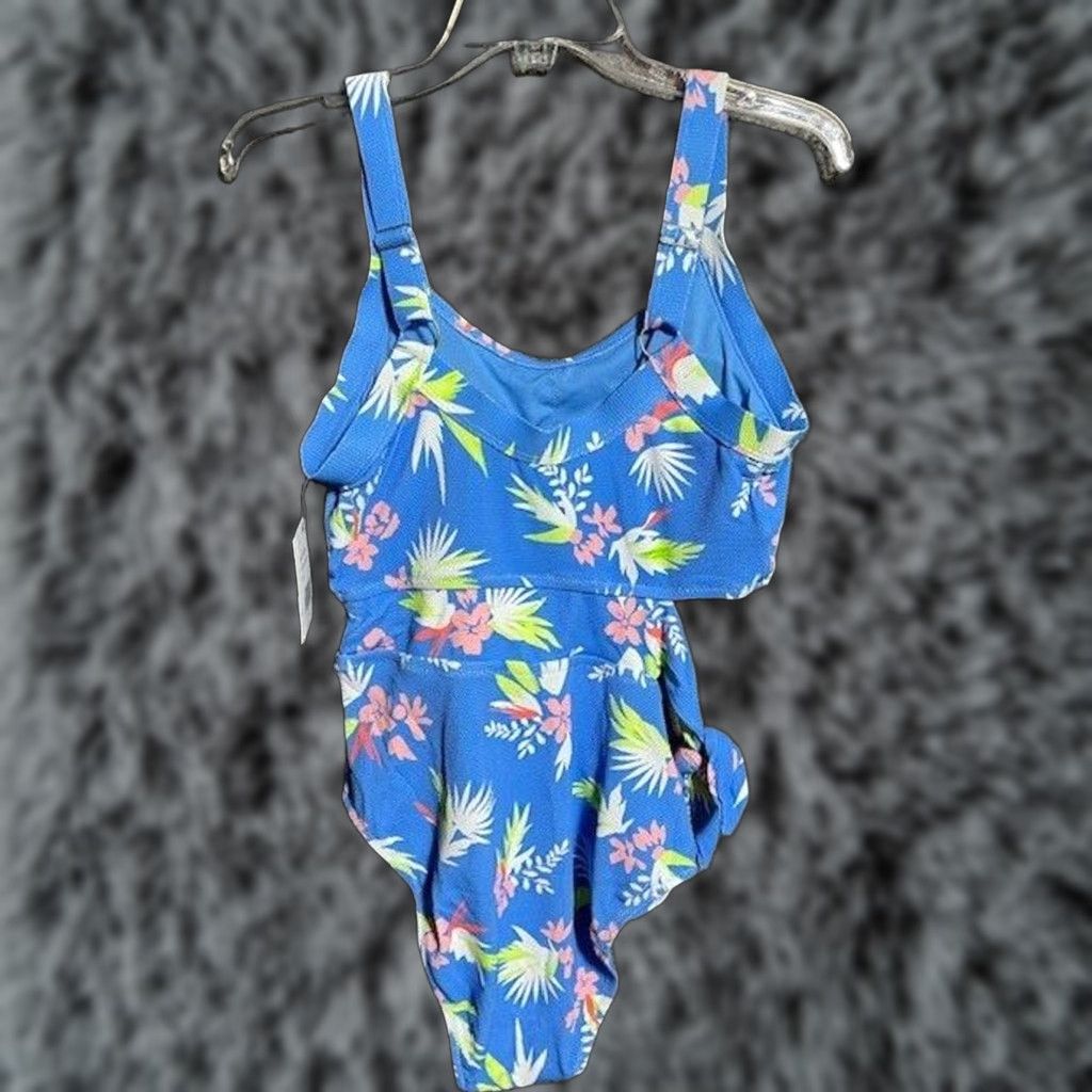 Jessica Simpson Jessica Simpson One Piece Bathing Suit L Floral Beach Women Spaghetti Strap Padded Removable Pads Swim Coastal Nylon Spandex Blue Size L / US 10 / IT 46 - 1 Thumbnail