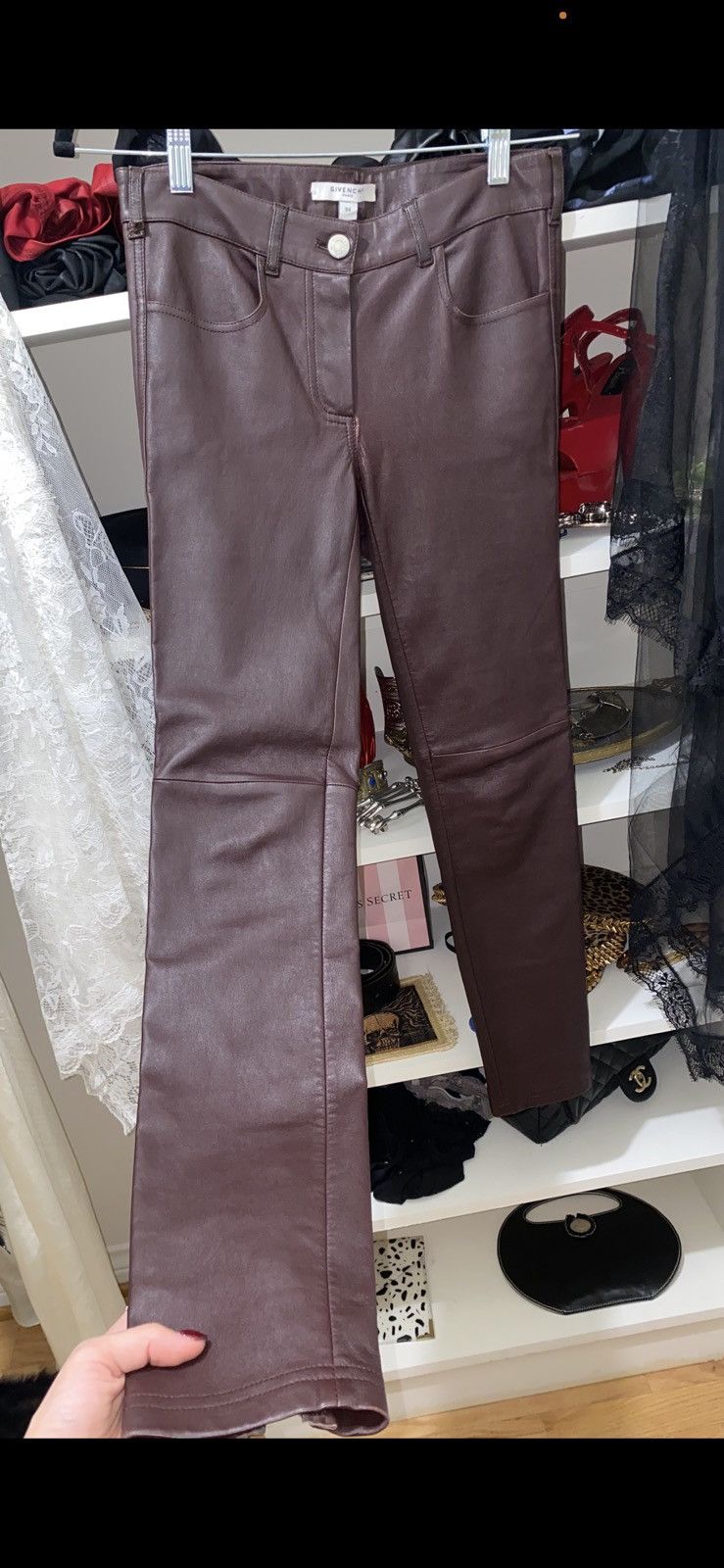 Givenchy Givency leather pants, burgundy (rare luxury) Size 24" / US 00 / IT 34 - 8 Thumbnail