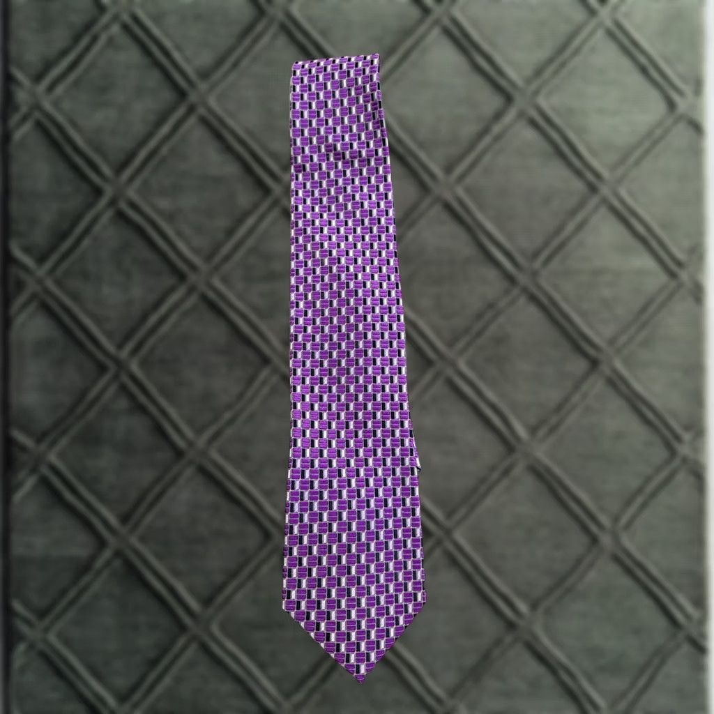 Vintage John H. Daniel Silk Necktie Purple Geometric Pattern Tie Men Classic Luxury 100% Silk Italy Modern Mens Size ONE SIZE - 1 Thumbnail