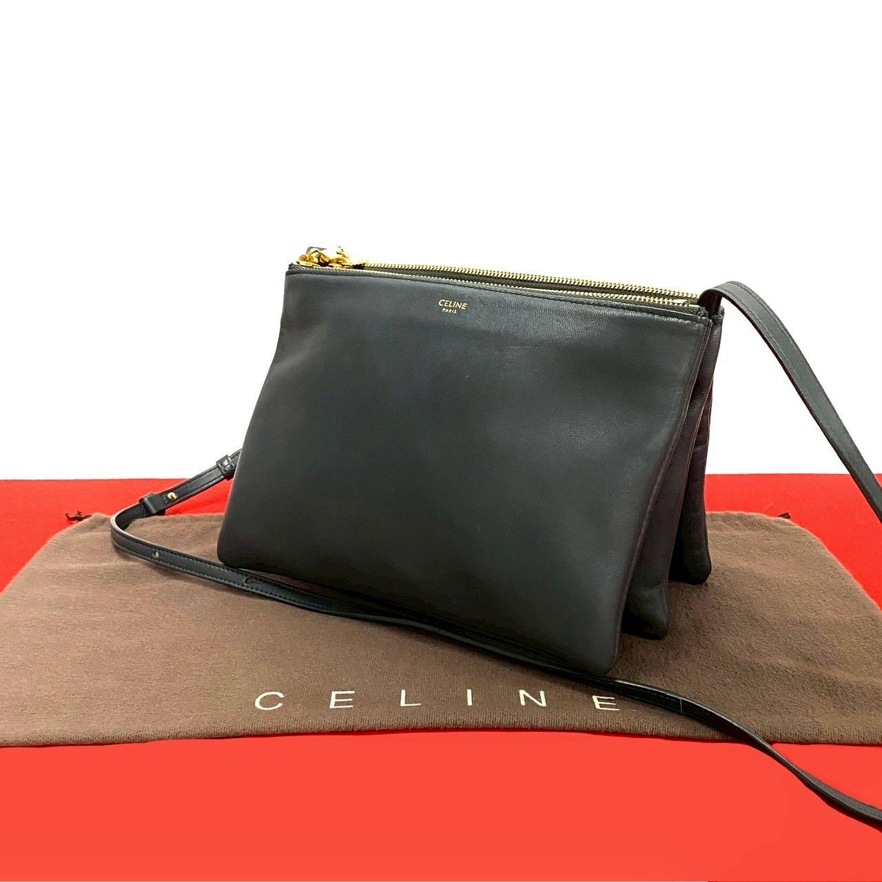 Celine Celine Trio Leather Shoulder Bag Leather Shoulder Bag in Grey, Women's