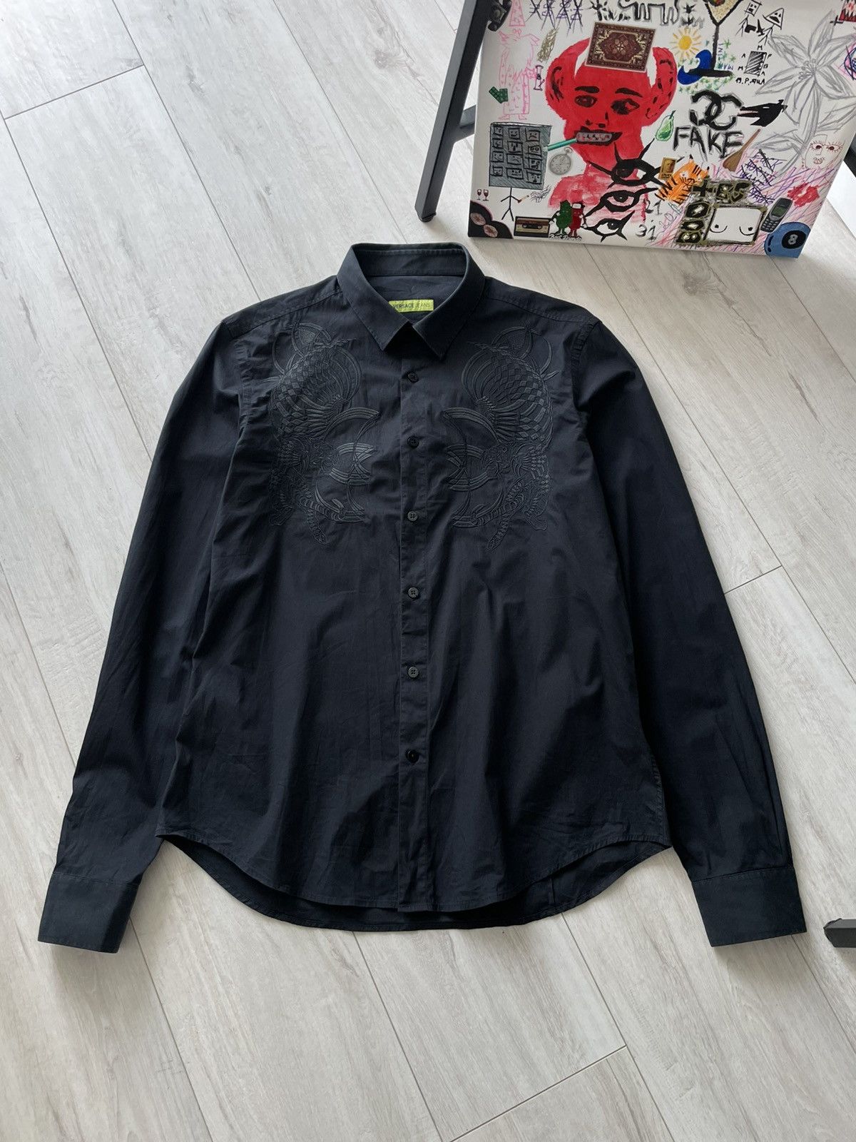 Versace Jeans Couture Versace Jeans Black Tiger Shirt Button Up Long Sleeve RARE Size US M / EU 48-50 / 2 - 1 Thumbnail
