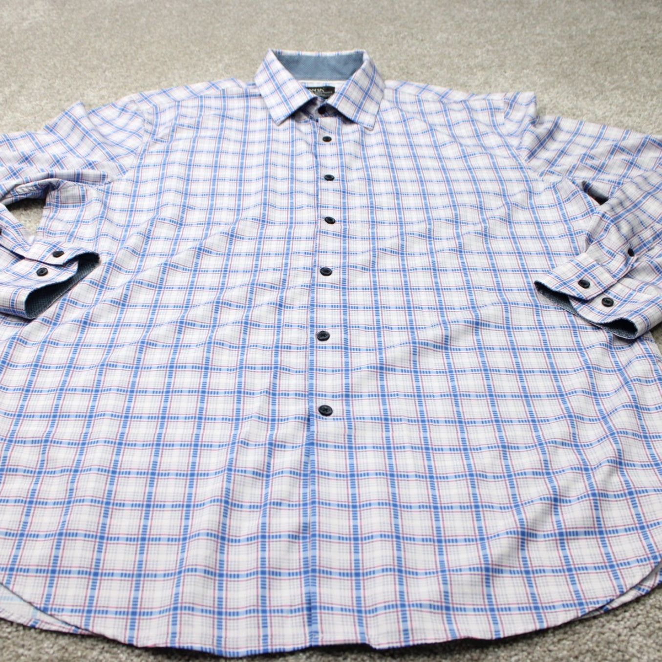 Vintage WRK Dress Shirt Men 18 Gray/Blue 4-Way Stretch L/S Button Collar/Spread Clean, Casual, Formal VintageNo (note: "Vintage" not applicable) Size 48R - 3 Thumbnail
