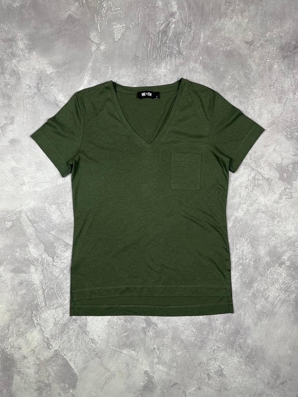 ME+EM ME+EM Green V-Neck Short Sleeve Knit T-Shirt Pocket Pima Size S / US 4 / IT 40 - 1 Thumbnail