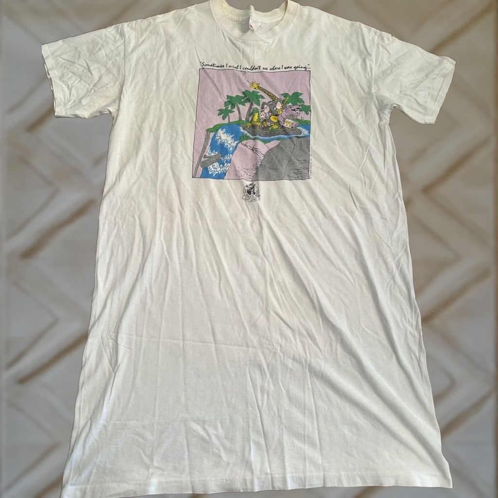 Vintage VINTAGE 1991 San Diego Zoo Cartoon Funny Sleep Shirt Womens White Giraffe Sea Sick One Size Sleepwear Size ONE SIZE - 1 Thumbnail