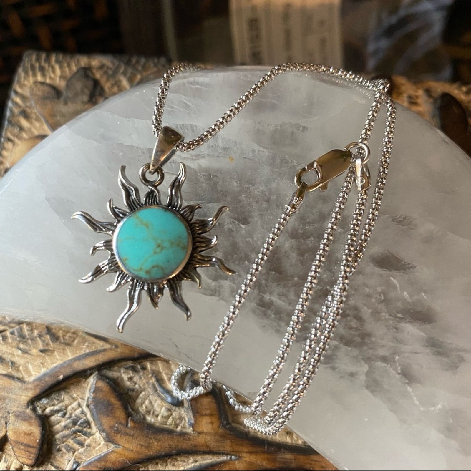 The Unbranded Brand Turquoise Sunburst Sterling Silver Necklace Pendant Size ONE SIZE - 4 Thumbnail