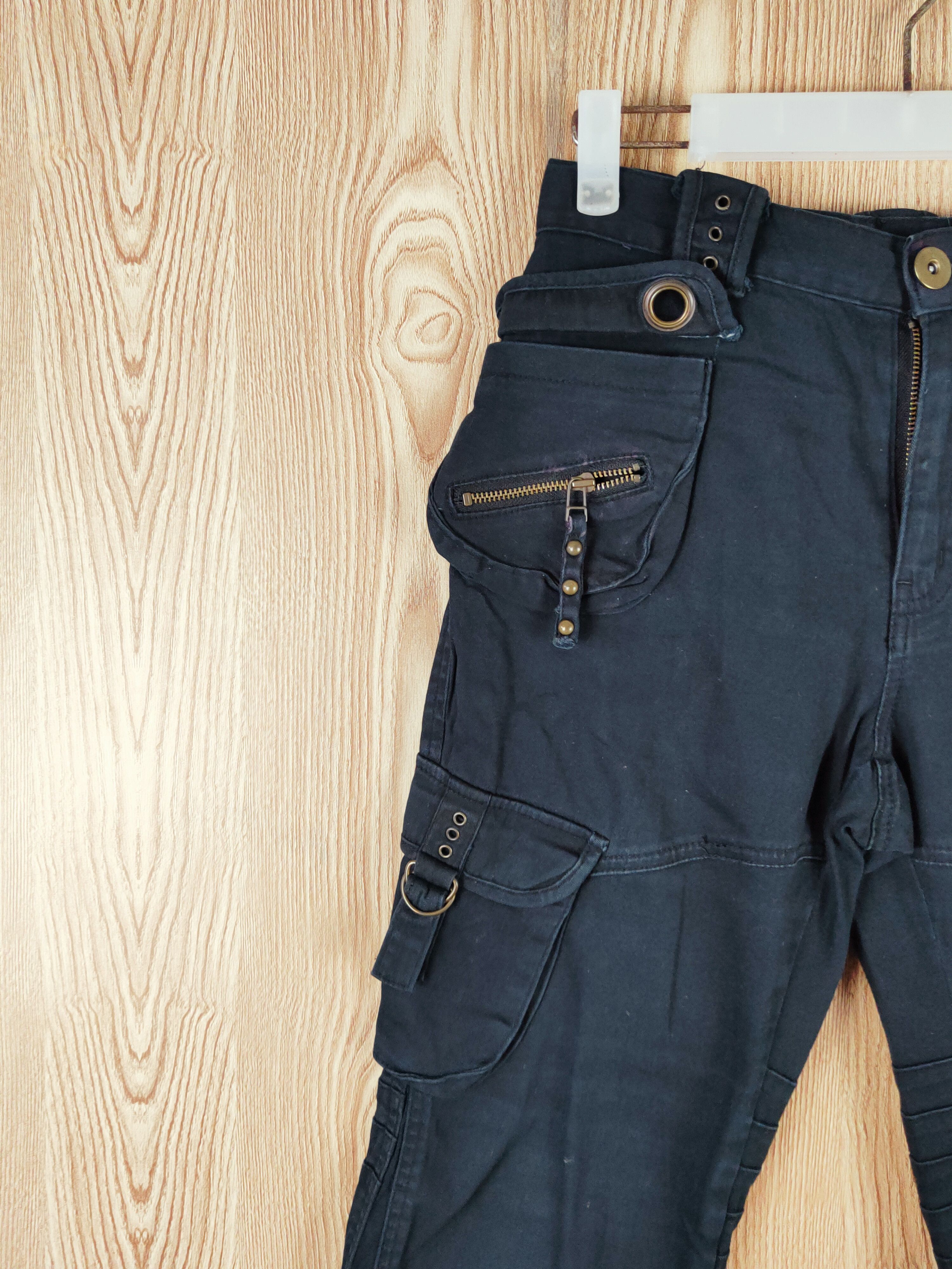Japanese Brand DL Fre.s.cute Black Multipocket Tactical Cargo Pants #W193 Size US 26 / EU 42 - 3 Thumbnail