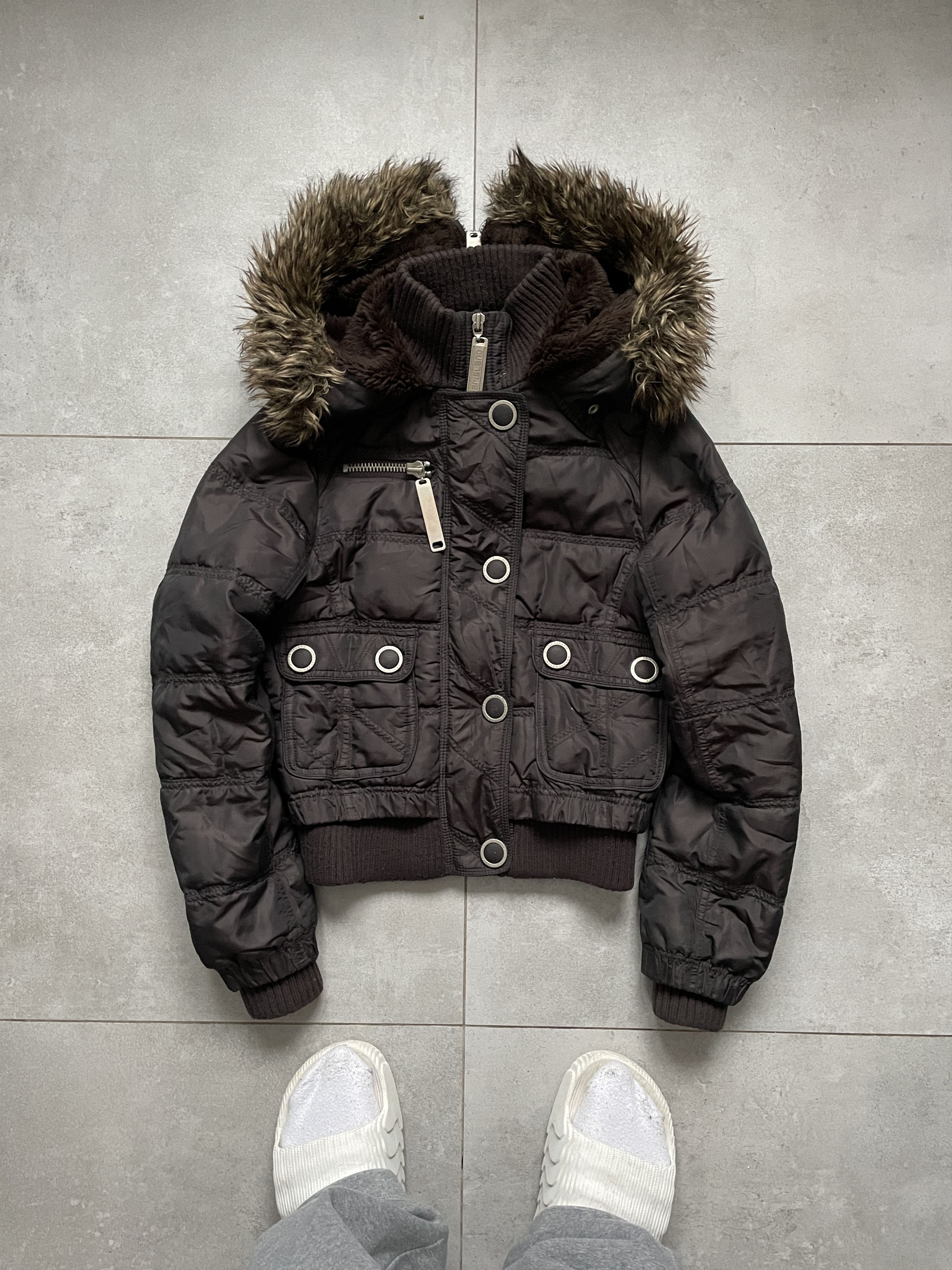 Y2K ARCHIVE 2-NB FAUX FUR HOODED BROWN BOMBER JACKET