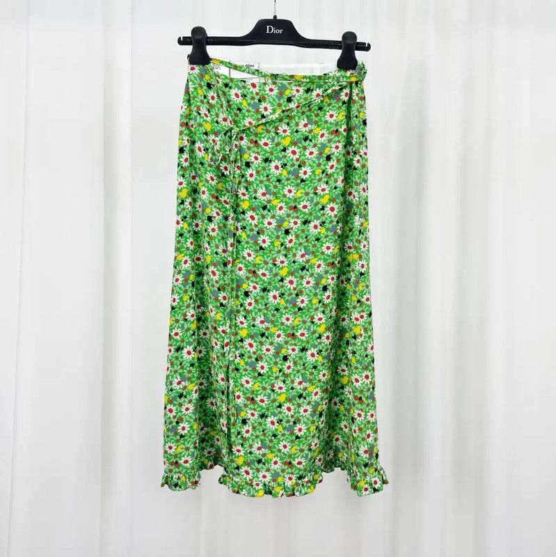 Miu Miu Miu Miu Summer Green Floral Midi Skirt 0089 Size 23" - 1 Thumbnail