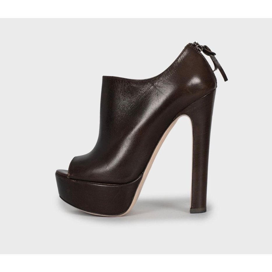 Miu Miu Miu Miu Brown Leather Zip-Up Block Heel Shoes Sz.35 Size US 5 / IT 35 - 1 Thumbnail