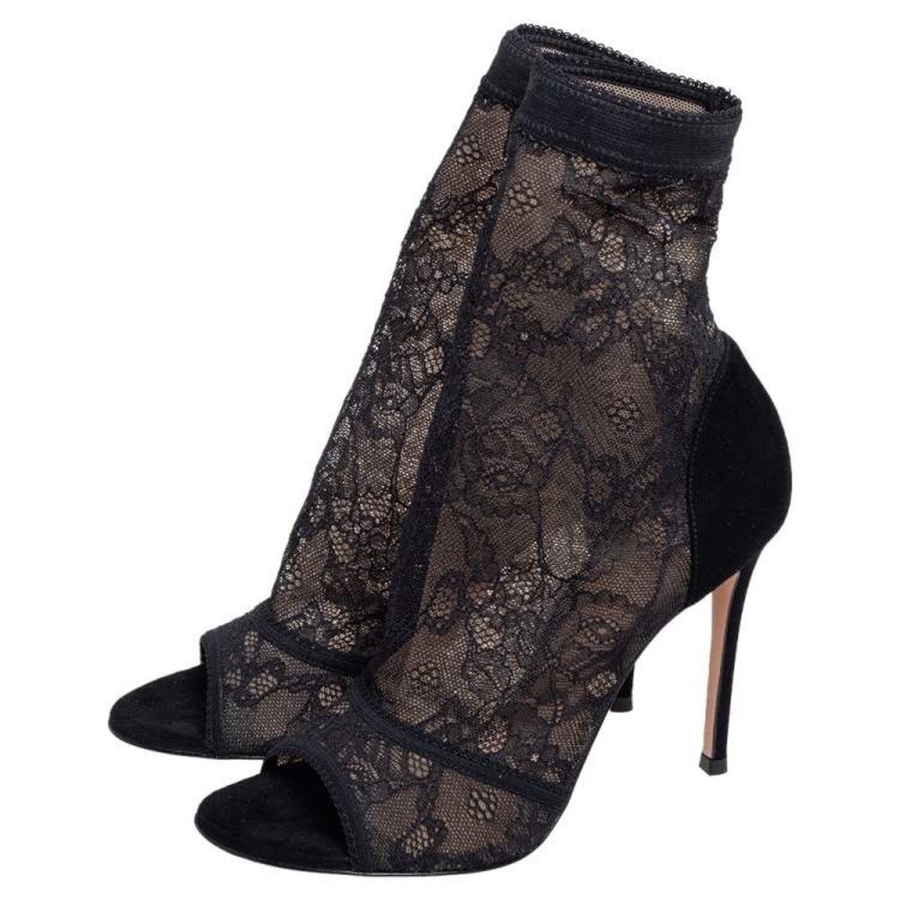 Gianvito Rossi Gianvito Rossi Black Lace and Suede Missy Open Toe Ankle Bo Size US 10.5 / IT 40.5 - 4 Thumbnail