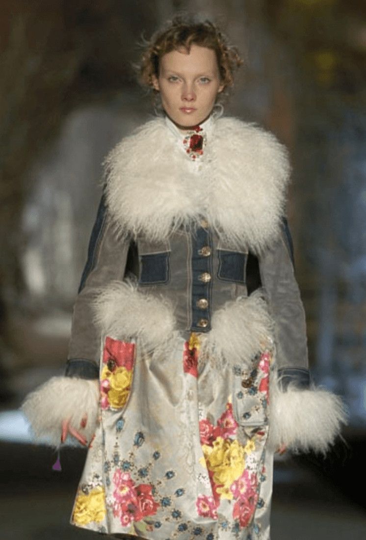 Roberto Cavalli AW2005 Cavalli Mongolian Fur Grey Leather & Blue Denim Jacket Size M / US 6-8 / IT 42-44 - 2 Thumbnail