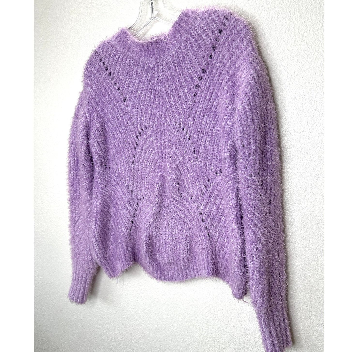 Other Aqua Light Purple Fuzzy Loose Knit Mock Neck Sweater S Size S / US 4 / IT 40 - 3 Thumbnail
