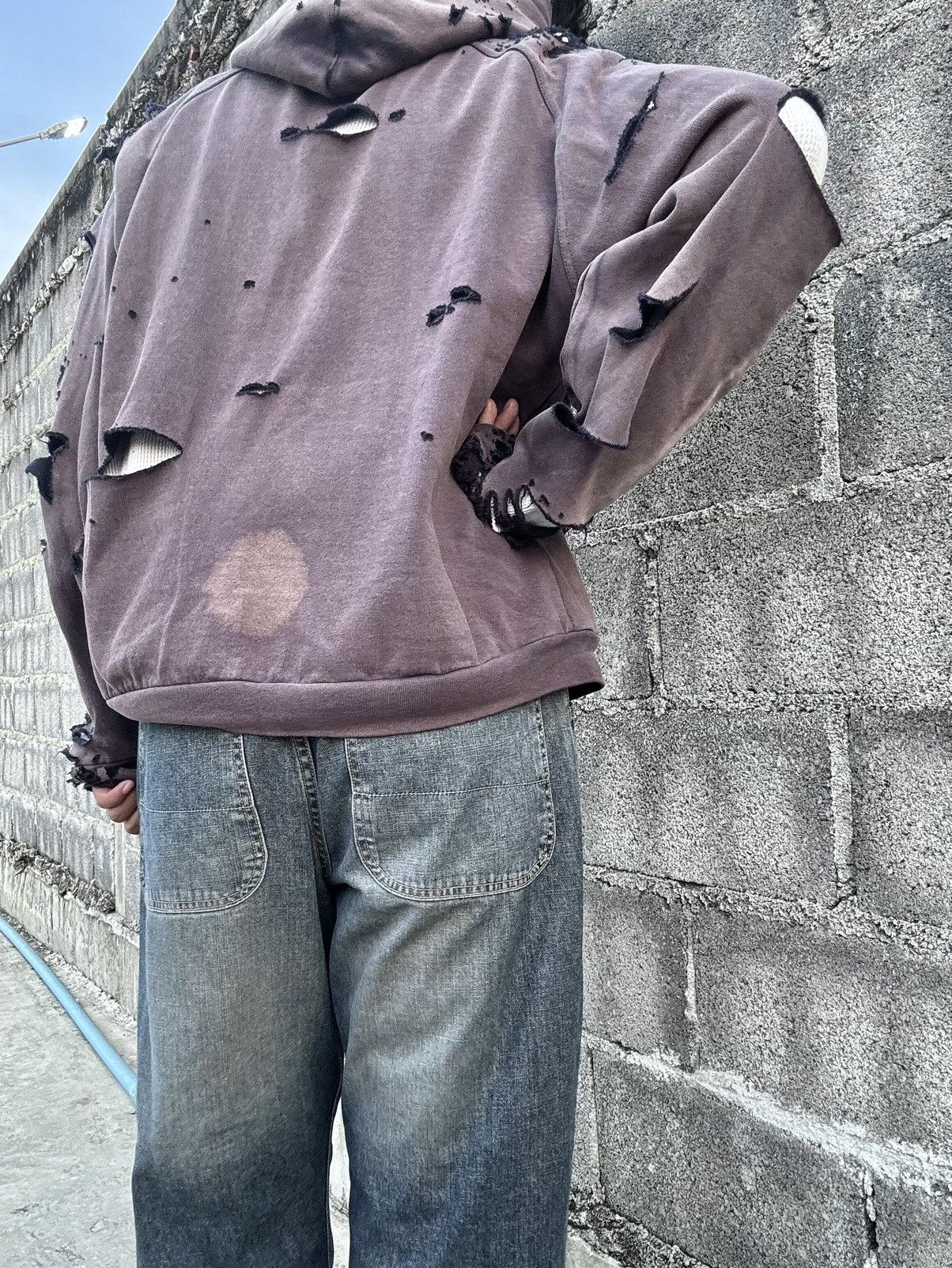 Vintage BOXY THRASHED THERMAL WAFFLE ZIP HOODIE Size US XL / EU 56 / 4 - 12 Thumbnail