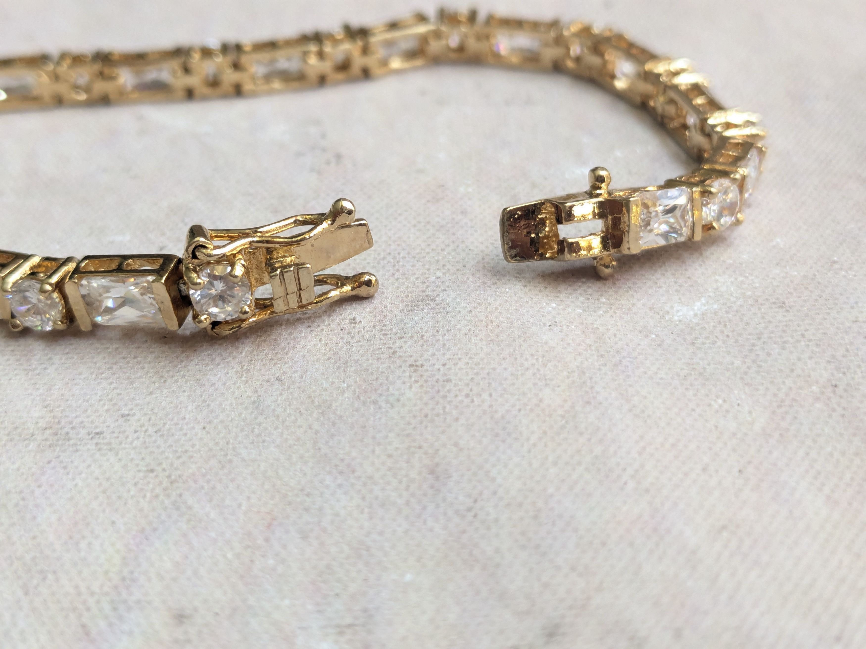 Sterling Silver Sterling Silver Tennis Bracelet 7 Gold Clear CZ Size ONE SIZE - 11 Thumbnail