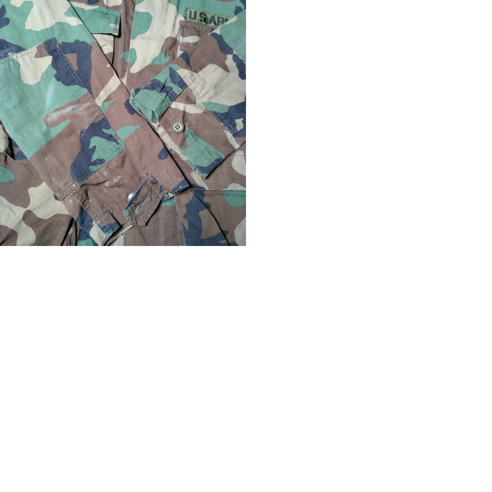Vintage VINTAGE US ARMY Jacket Camouflage Short Wooldland Distressed Button Cargo Pockets Military CW US Army Patch Small Short Mens Jacket Size US 29 - 12 Thumbnail