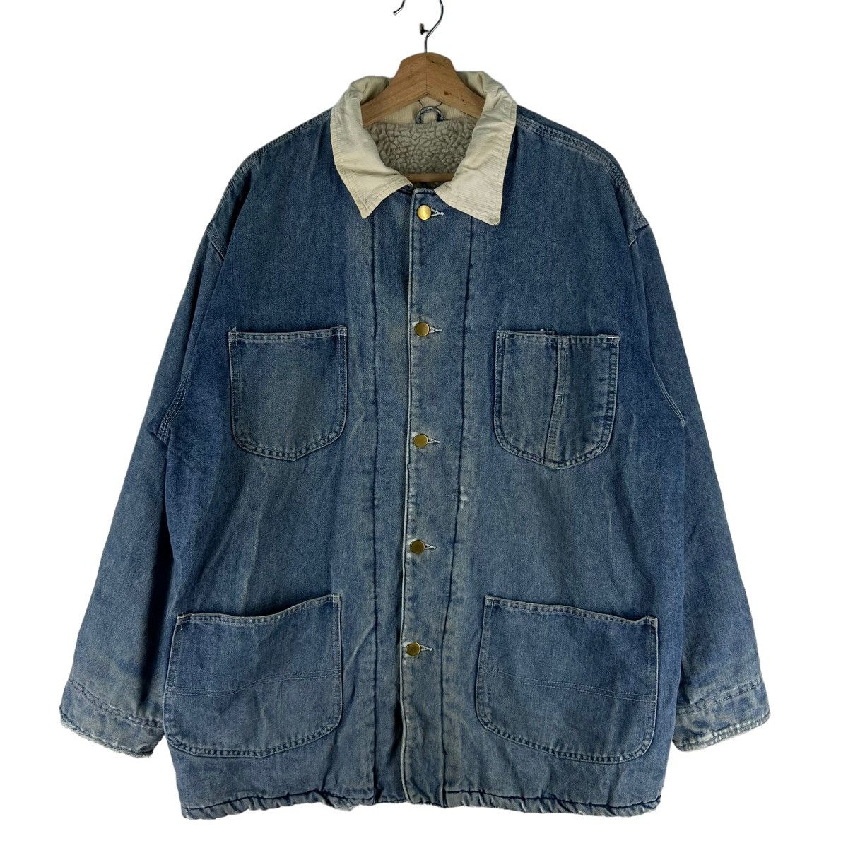 45rpm 🔥VINTAGE CHORE DENIM JACKET DOUBLE POCKET SHEARLING BLANKET Size US L / EU 52-54 / 3 - 1 Thumbnail