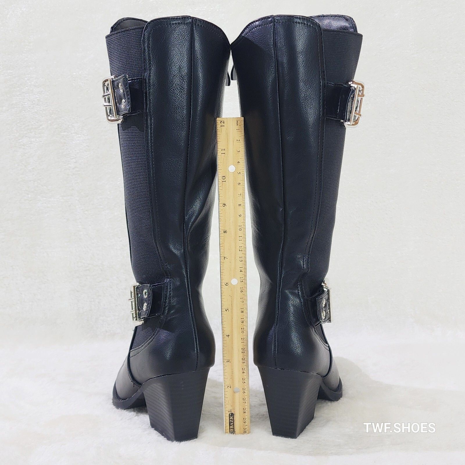 Other Flexi Jet Black Faux Leather Elastic Panel Cowgirl Country W Size US 8 / IT 38 - 7 Thumbnail