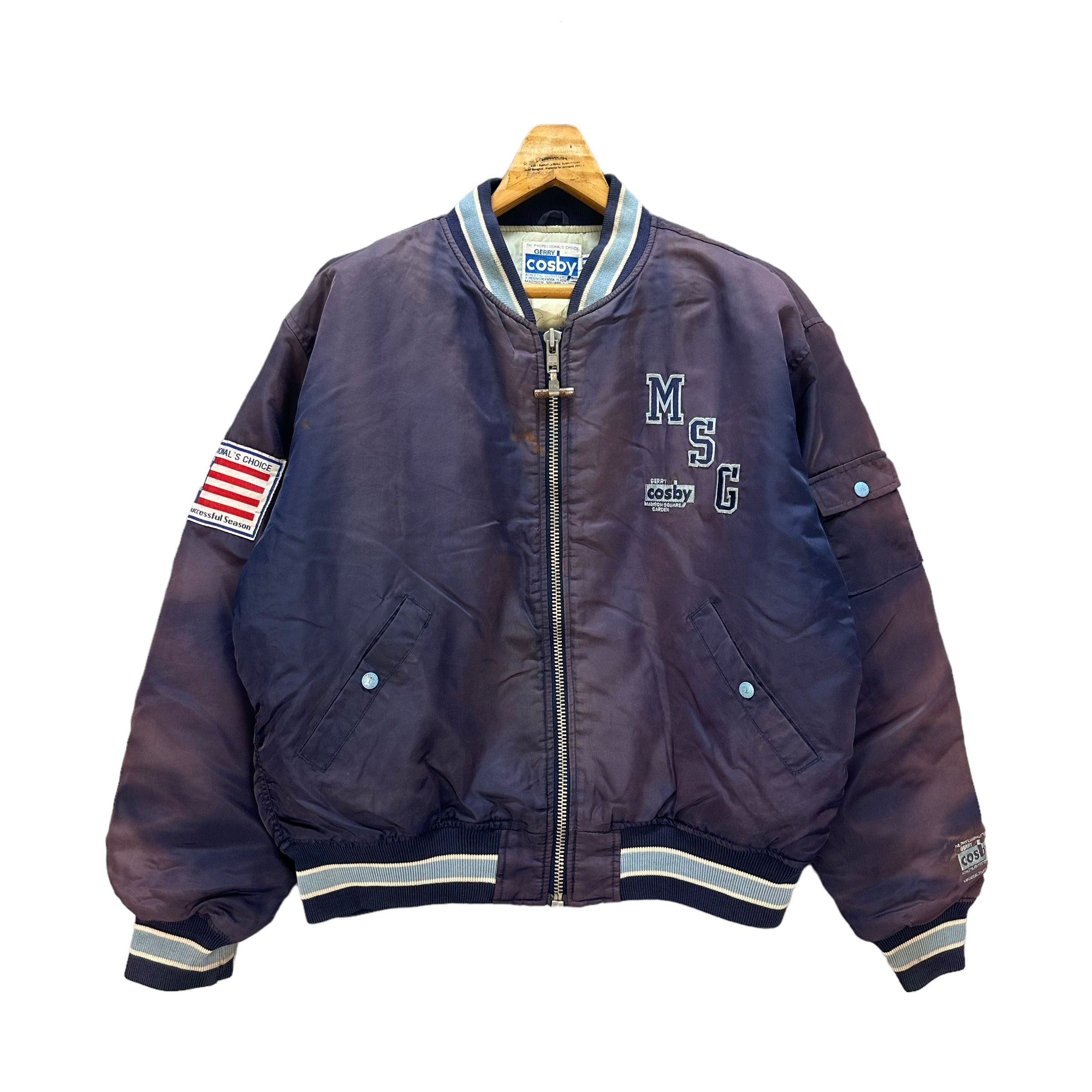 Vintage 80's COSBY MSG BIG LOGO SUN FADED BOMBER JACKET #8745-024 Size US L / EU 52-54 / 3 - 4 Thumbnail