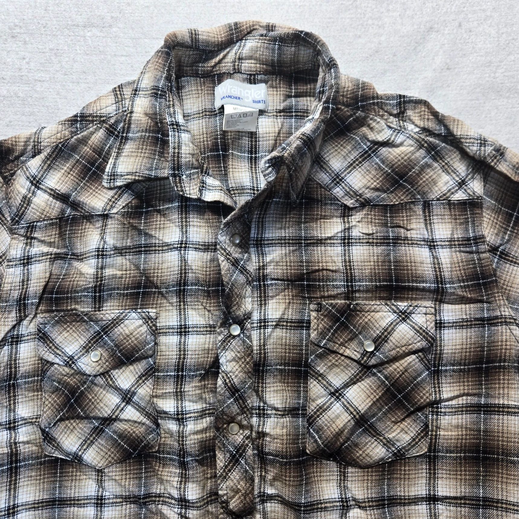 Wrangler VINTAGE Wrangler Wrancher Western Shirt Brown Plaid Pearl Snaps Adult Men's XL Size US XL / EU 56 / 4 - 2 Thumbnail