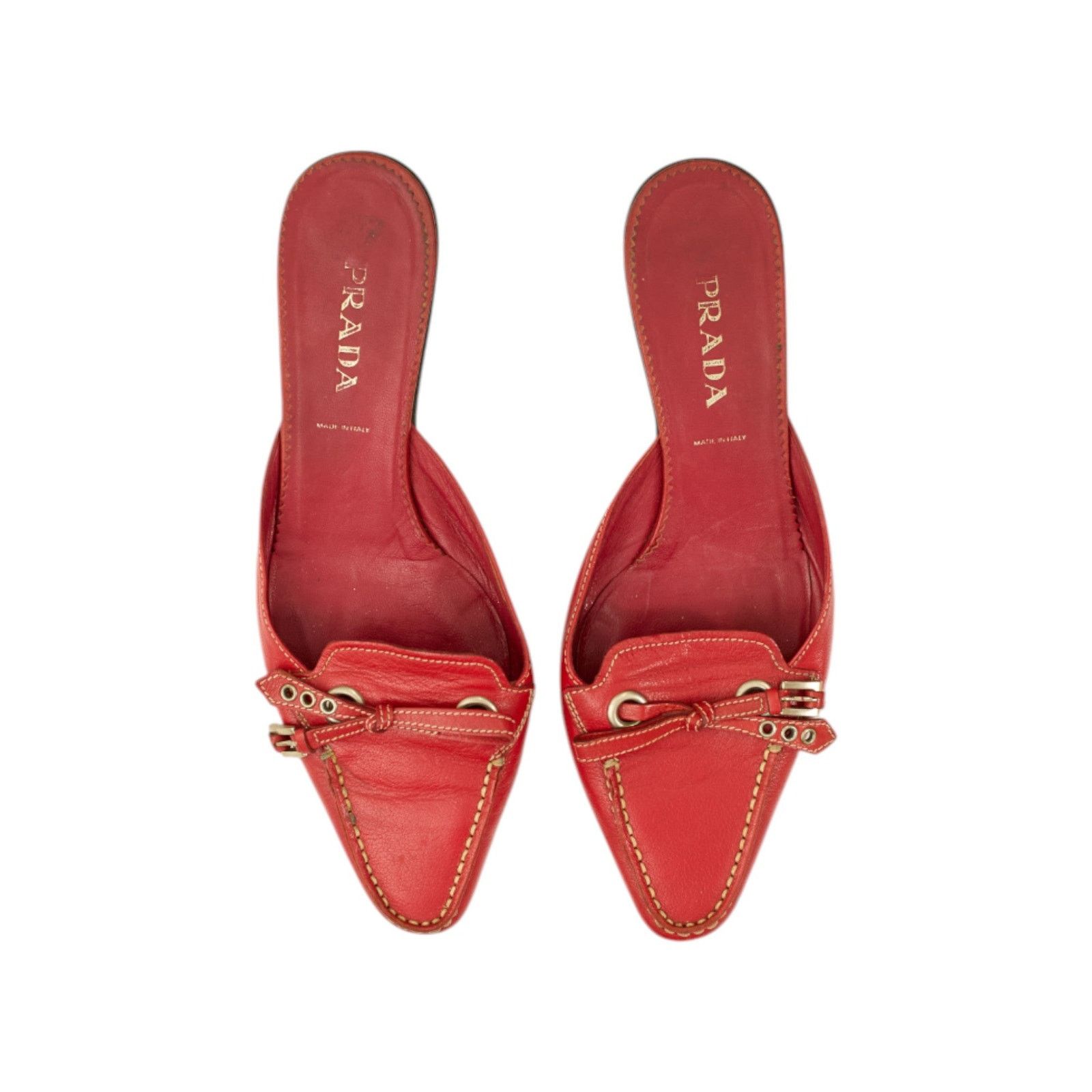 Prada Red Leather Heels Size US 7.5 / IT 37.5 - 2 Thumbnail