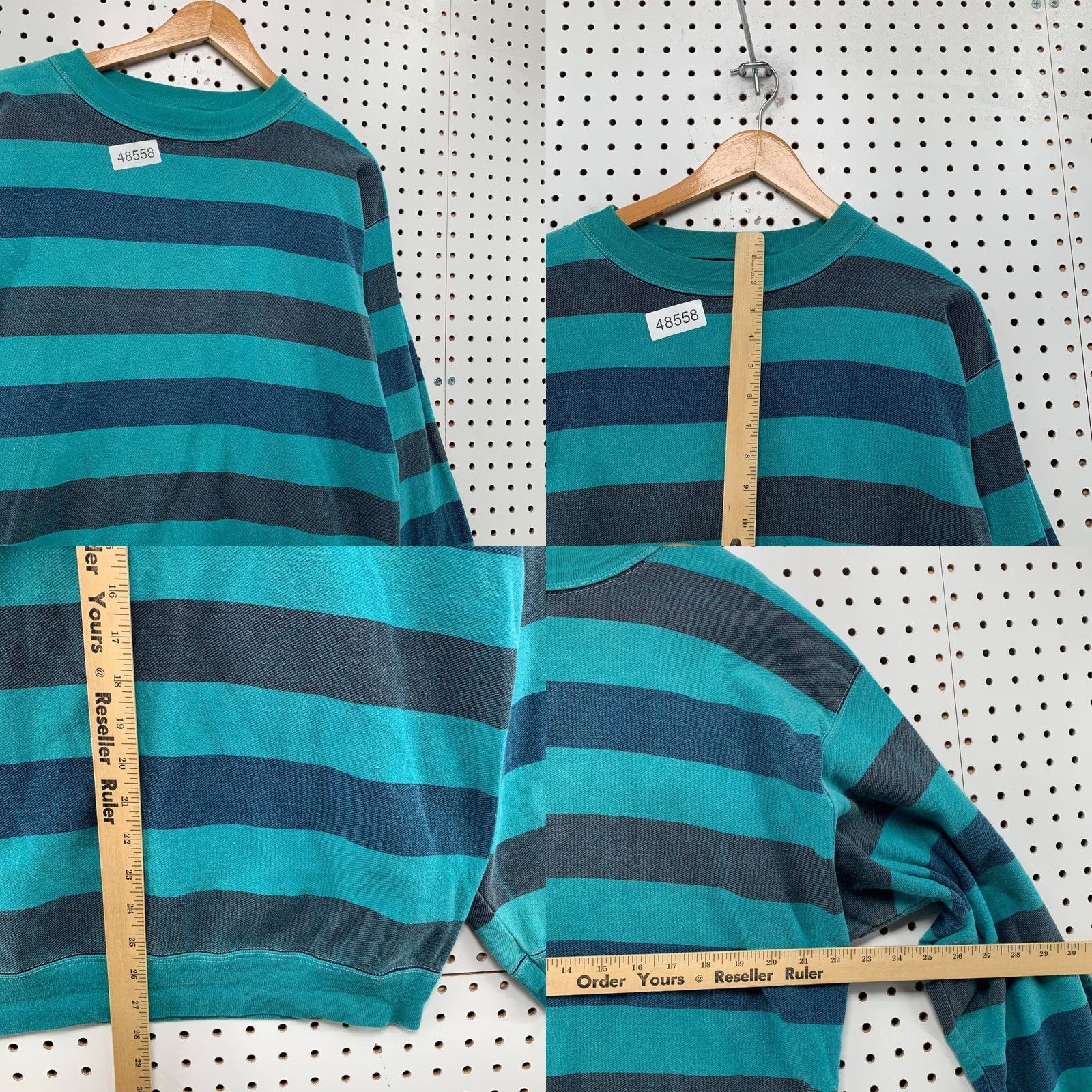 Vintage VINTAGE Structure Sweatshirt Mens M Teal Grey Striped 90s Made in USA Size US M / EU 48-50 / 2 - 8 Thumbnail