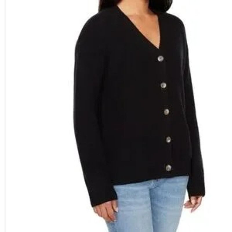 Hudson Hudson Womens Black Ribbed V Neck Cotton Cardigan Size XL / US 12-14 / IT 48-50 - 1 Thumbnail