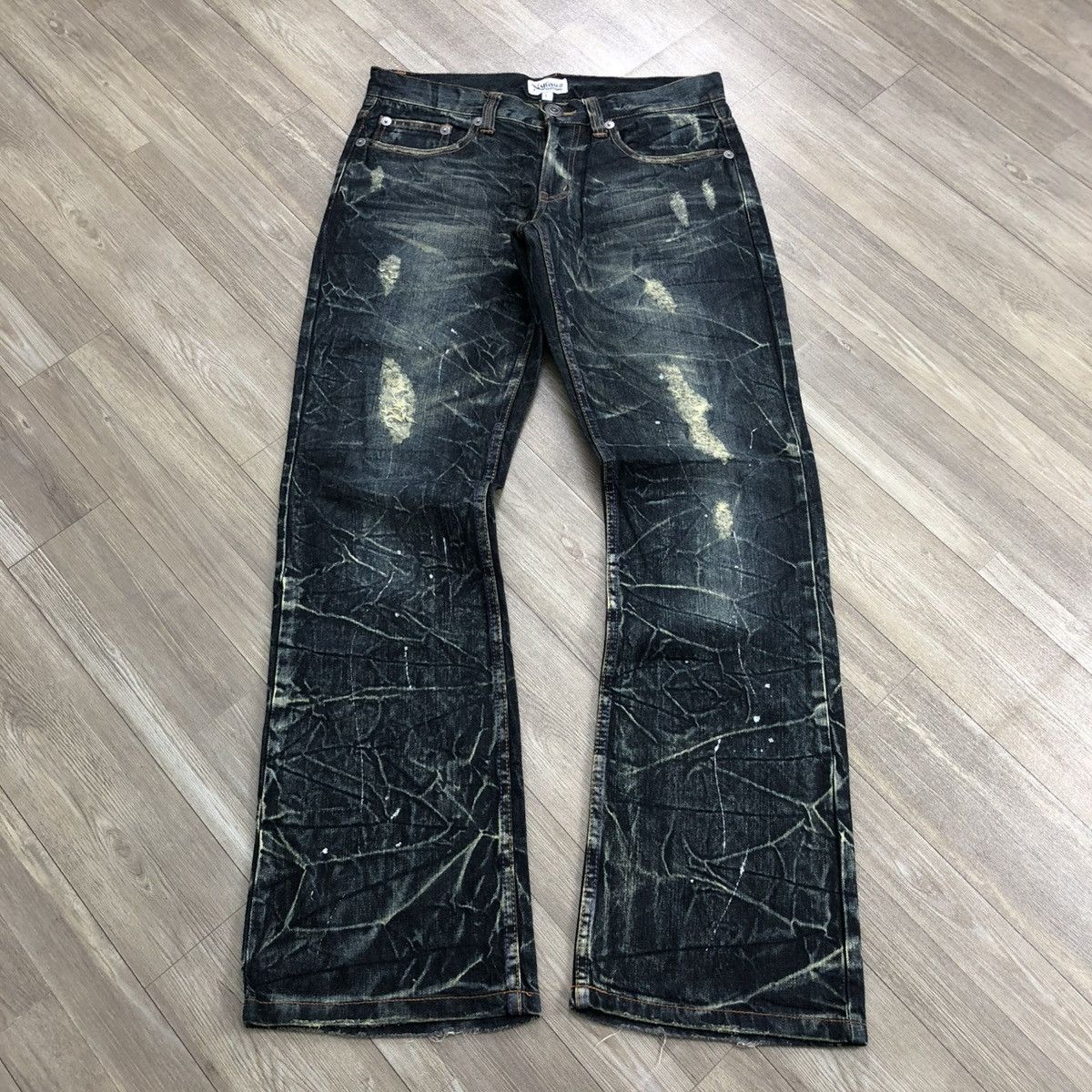 If Six Was Nine 2000s Nylaus Distressed Punk Bondage Bootcut Flared Jeans Size US 31 - 19 Thumbnail