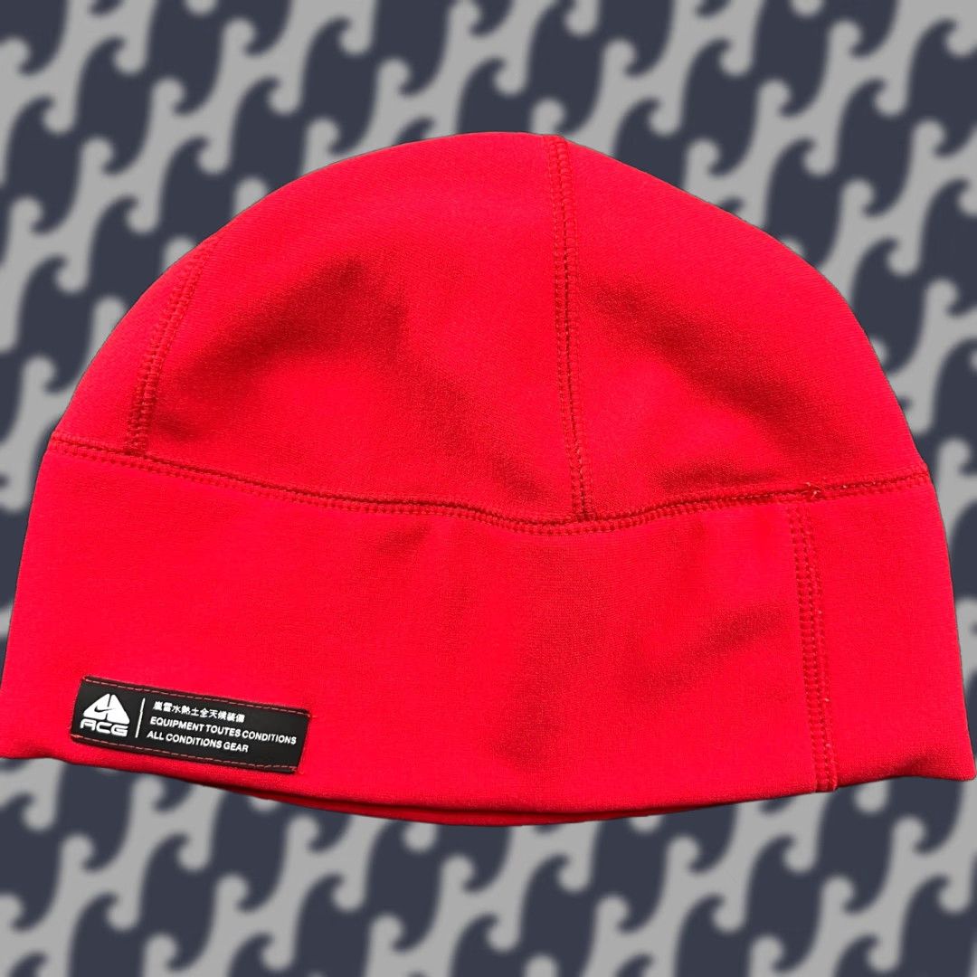 Nike VINTAGE Nike ACG Beanie Hat Skull Cap Softshell Red Winter Ski OSFM Mens Size ONE SIZE - 1 Thumbnail