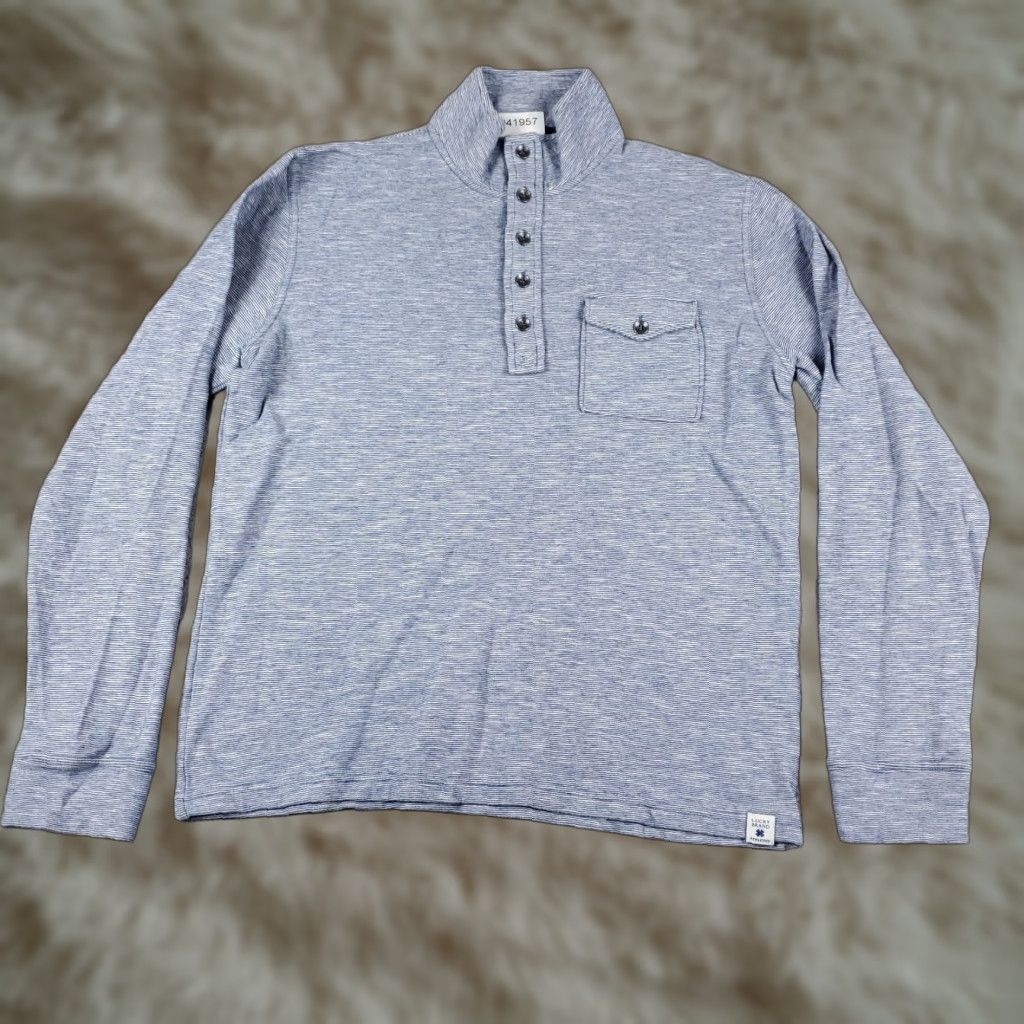 Lucky Brand Lucky Brand Shirt Adult Medium Blue Long Sleeve Mock Neck 1/4 Button Logo Solid Mens Size US M / EU 48-50 / 2 - 1 Thumbnail