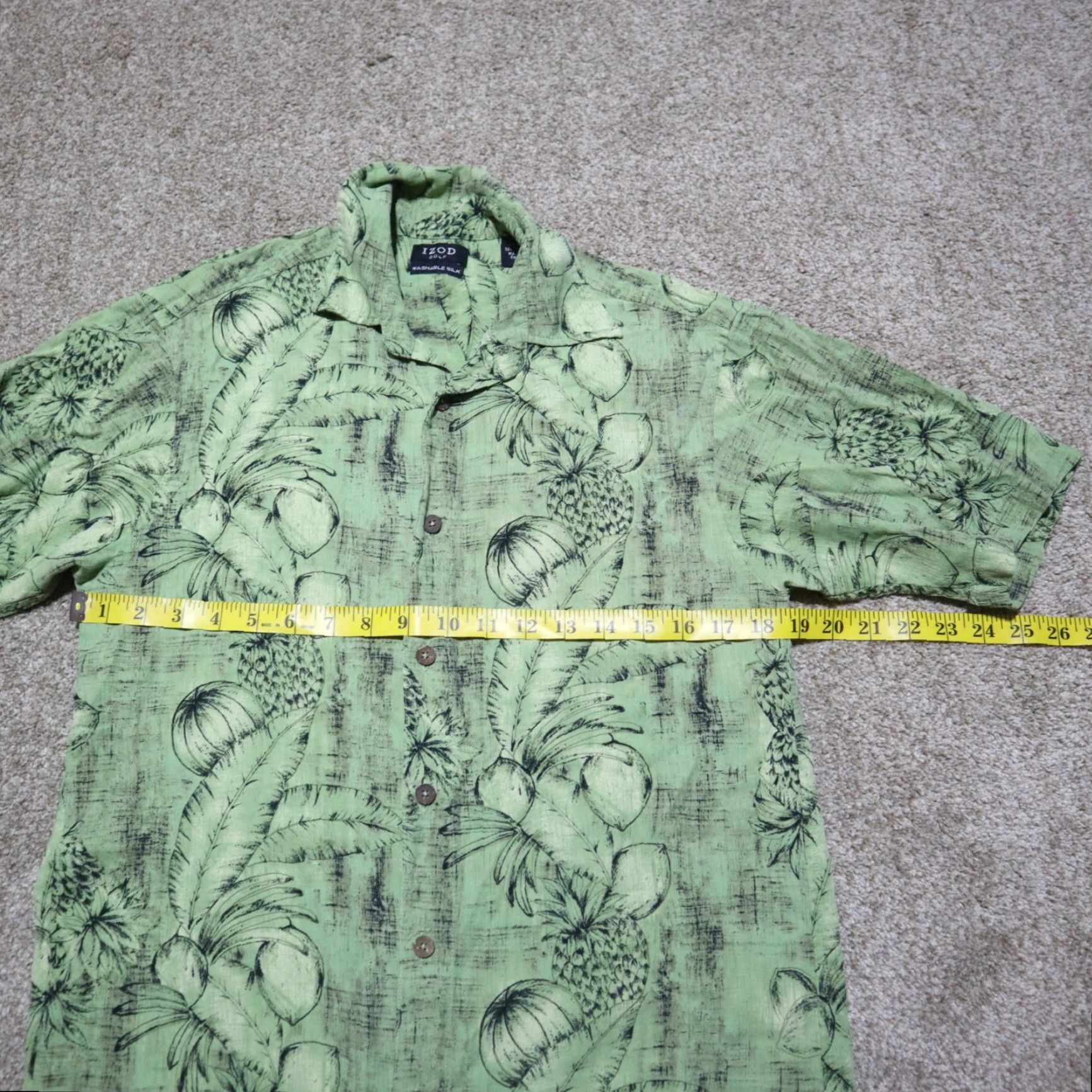 Izod IZOD Shirt Button-Up Short Sleeve Green Silk Rayon Men S, 90s Beach Outdoor Casual, Travel, Pocket, Button-Front, Collared Size US S / EU 44-46 / 1 - 5 Thumbnail
