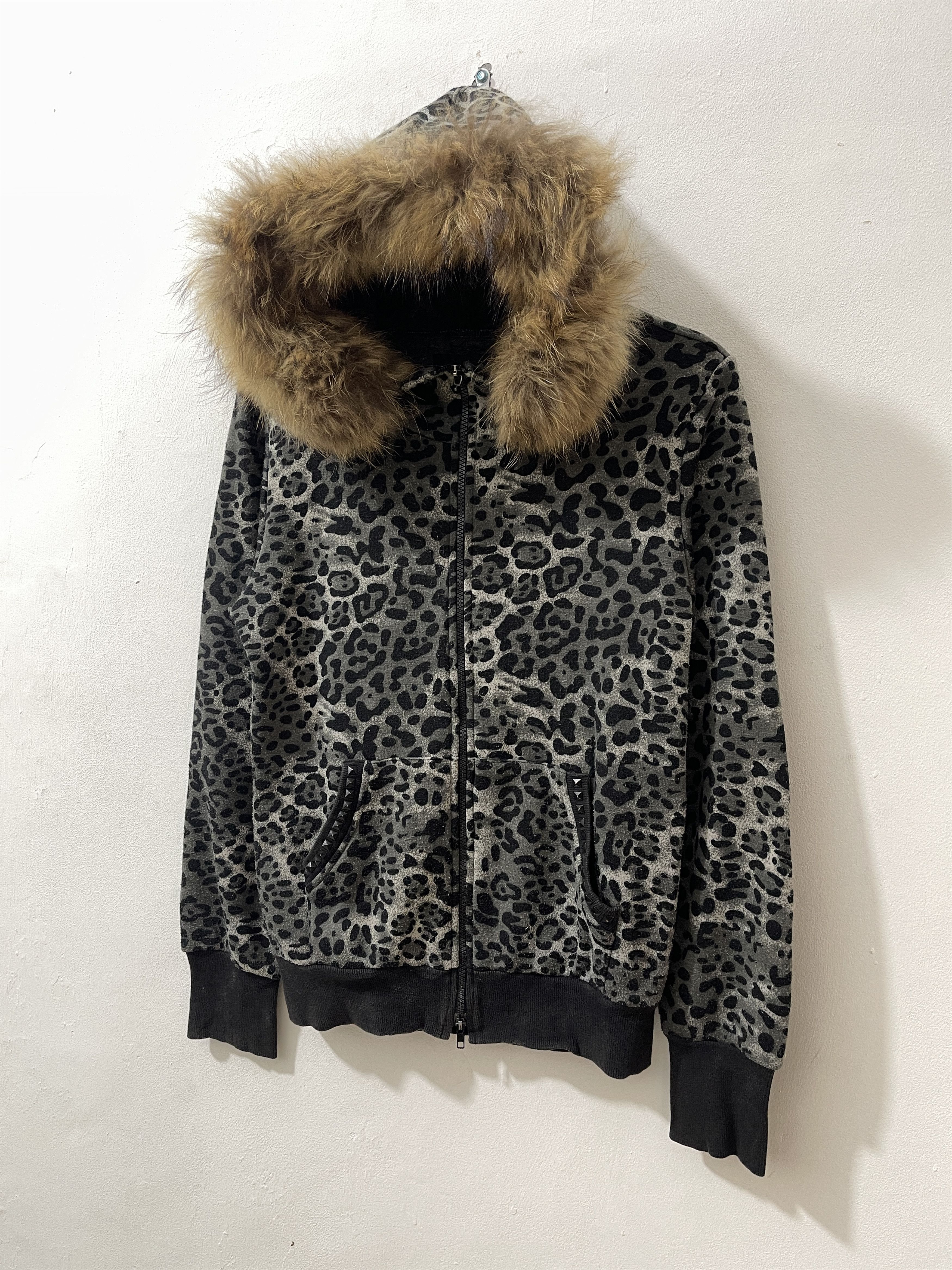 Japanese Brand 2000s Roshell Japan Punk Stud Leopard Fur Vkei Style Hoodie Size US M / EU 48-50 / 2 - 2 Thumbnail
