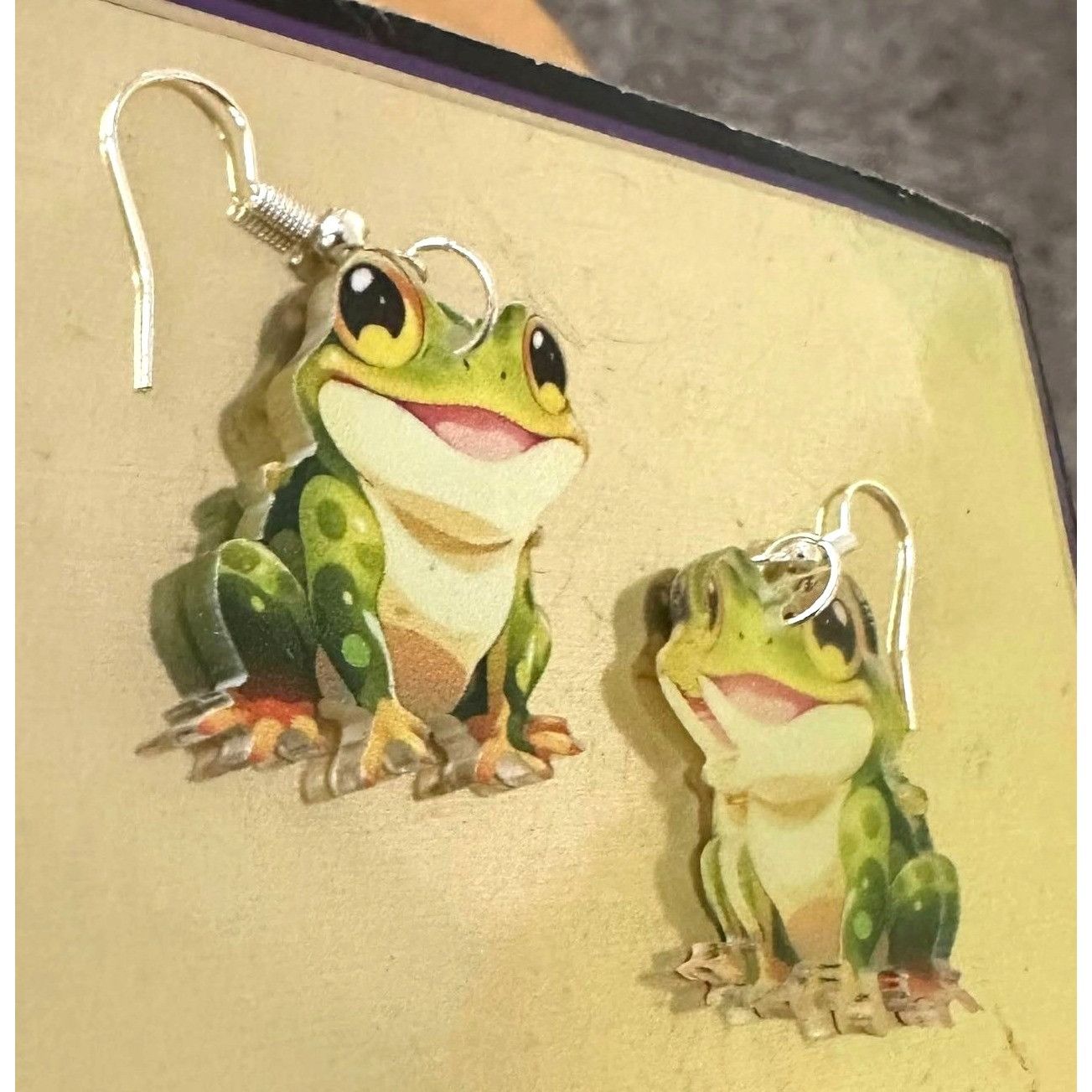 Handmade Frog Earrings New Dangle Hooks Green Double Sided Horny Toad Size ONE SIZE - 5 Thumbnail