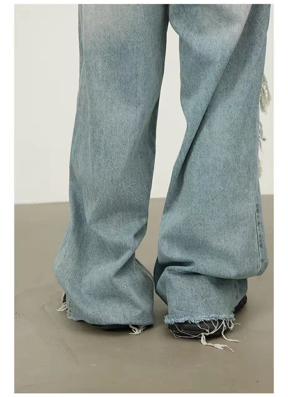 Japanese Brand Street distressed wide-leg loose straight ripped jeans Size US 33 - 8 Thumbnail