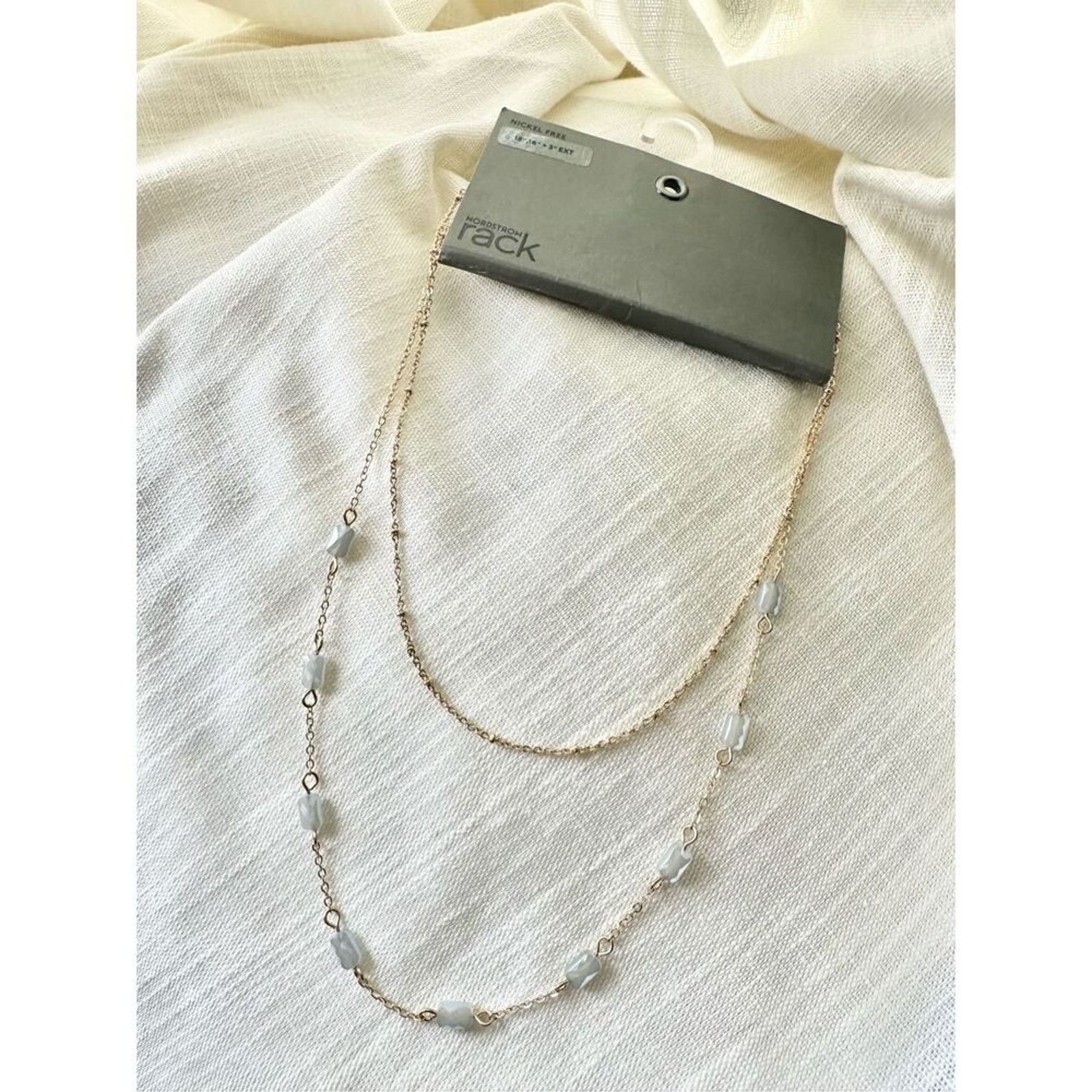 Nordstrom Boho Gold Double Chain Necklace with Grey Beads Size ONE SIZE - 2 Thumbnail