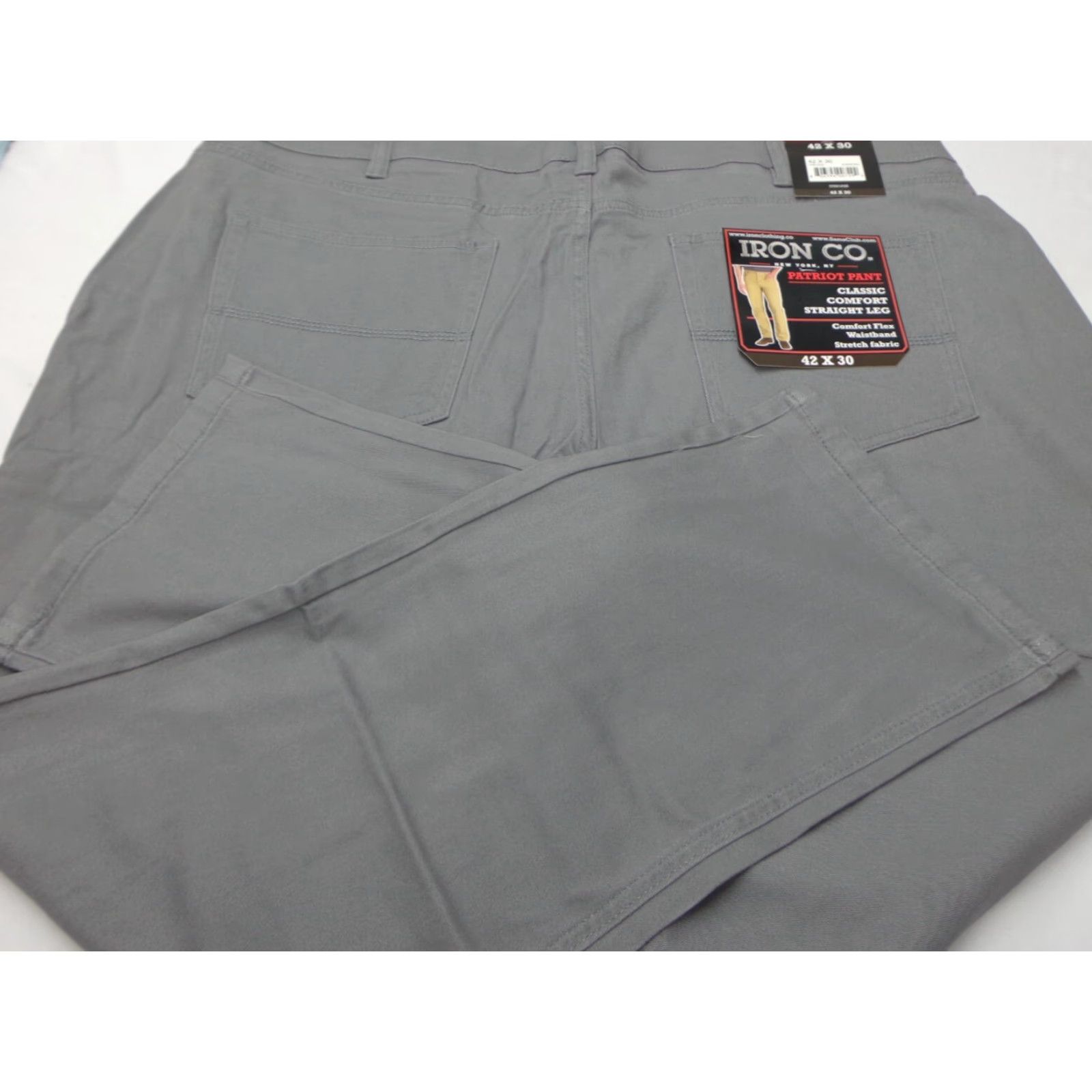 Vintage Iron Co. Men's Straight Leg Pants Flat Front Classic Fit 42 x 30 Silver Cotton Blend Casual Workwear 30 Inseam Mens Chino Patriot Style Modern Size US 42 / EU 58 - 6 Thumbnail