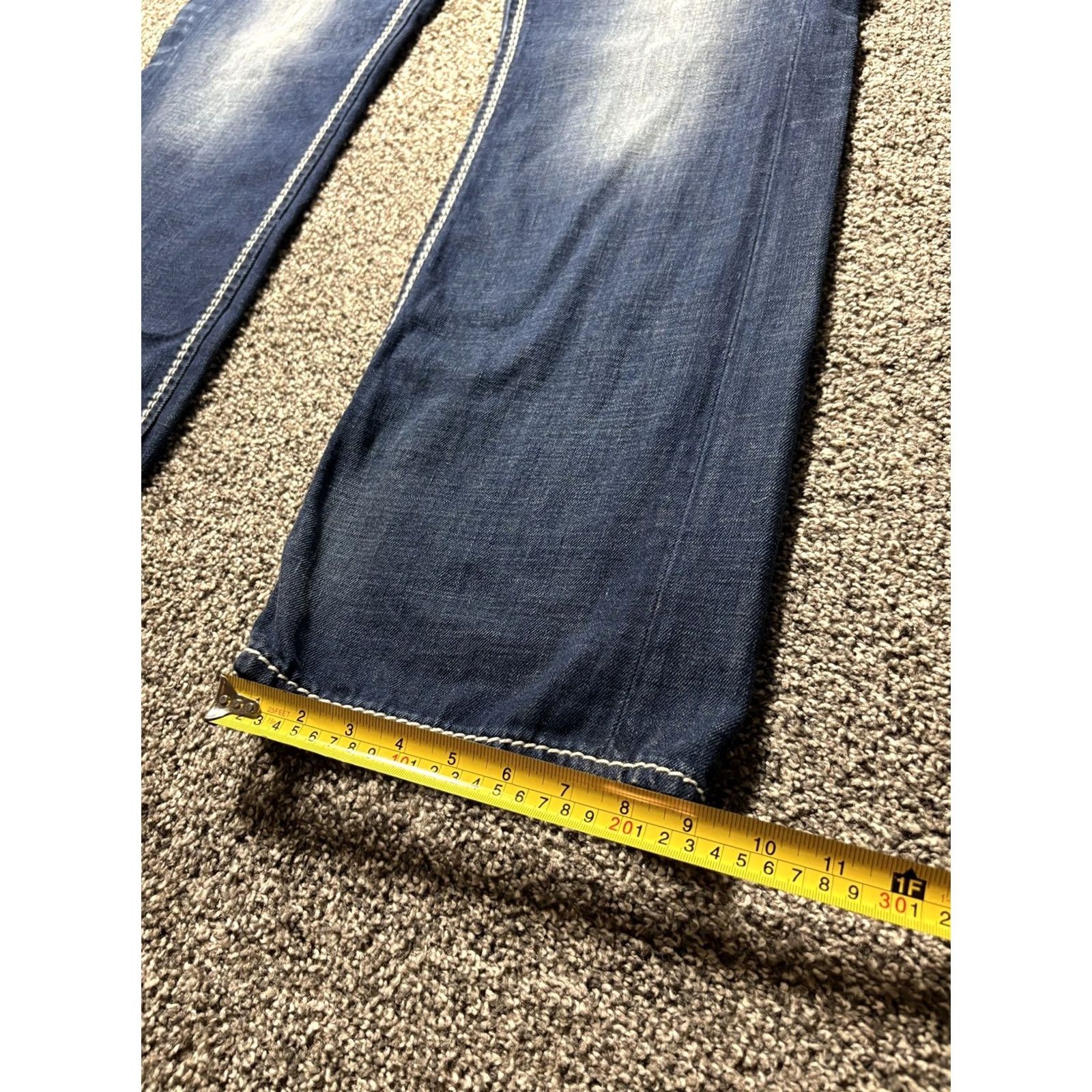 True Religion VINTAGE True Religion Mega T Flap Jeans Mens 40x34 Straight Nat Thick Stitch Mud Slinger Denim 5-Pocket Mens Size US 40 / EU 56 - 6 Thumbnail