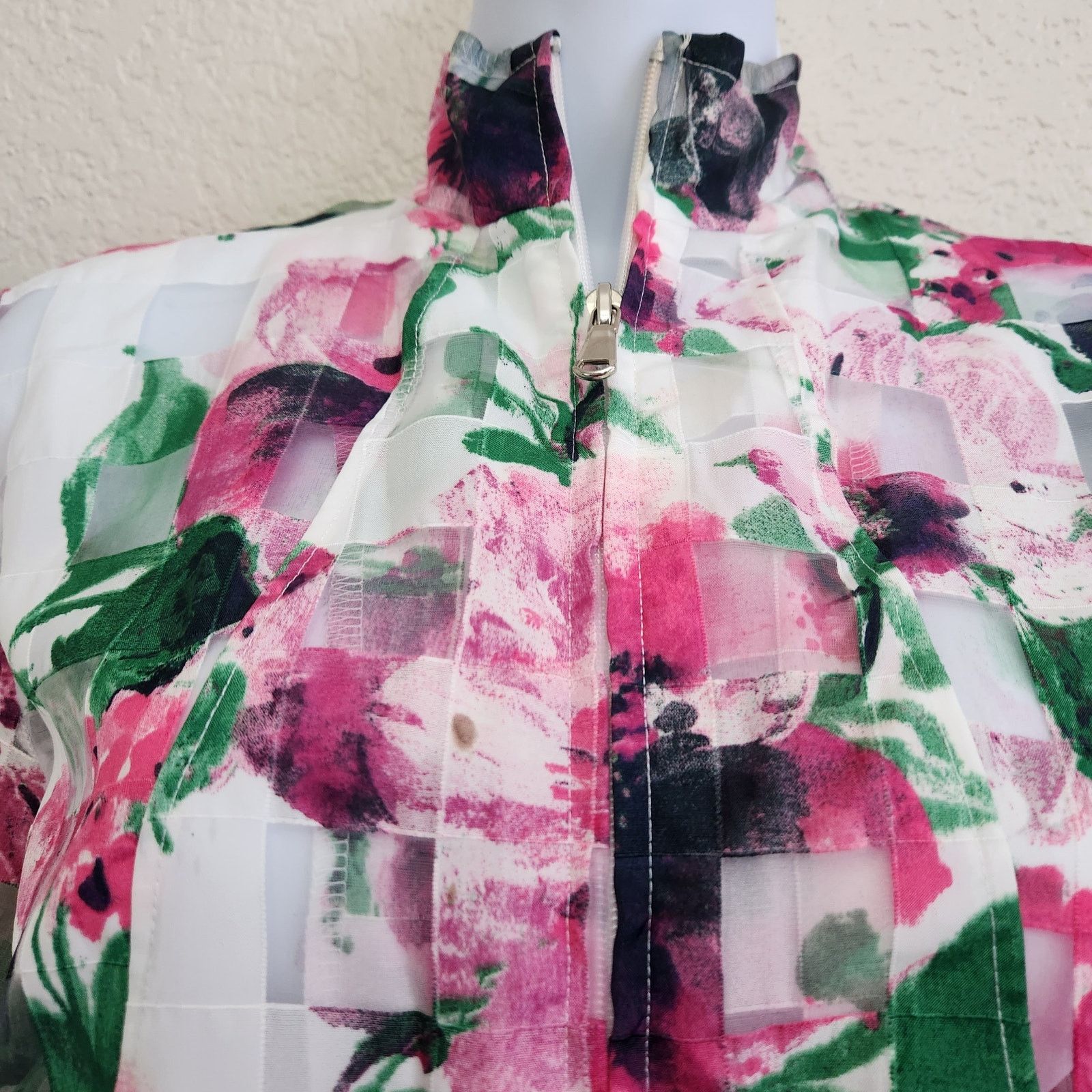 Other VTG Erin London Pink Green Floral Sheer Full Zip Blazer PS Size S / US 4 / IT 40 - 2 Thumbnail