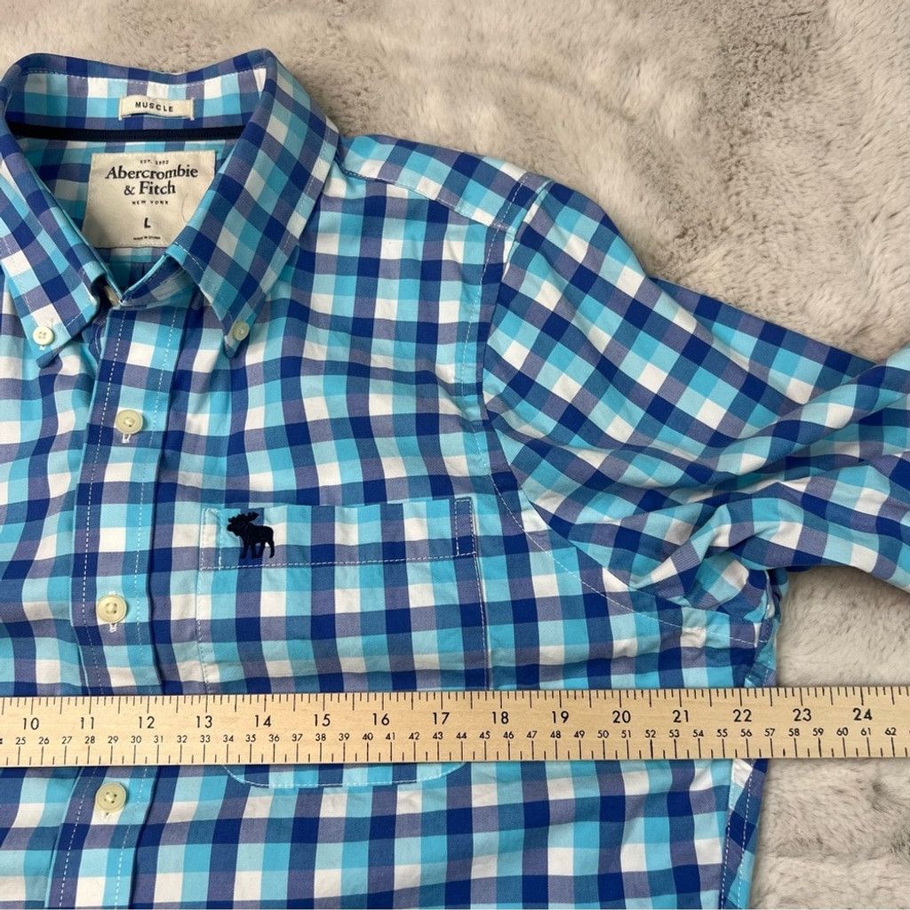 Abercrombie & Fitch Abercrombie & Fitch Blue White Plaid Muscle Shirt Mens Large Size US L / EU 52-54 / 3 - 4 Thumbnail
