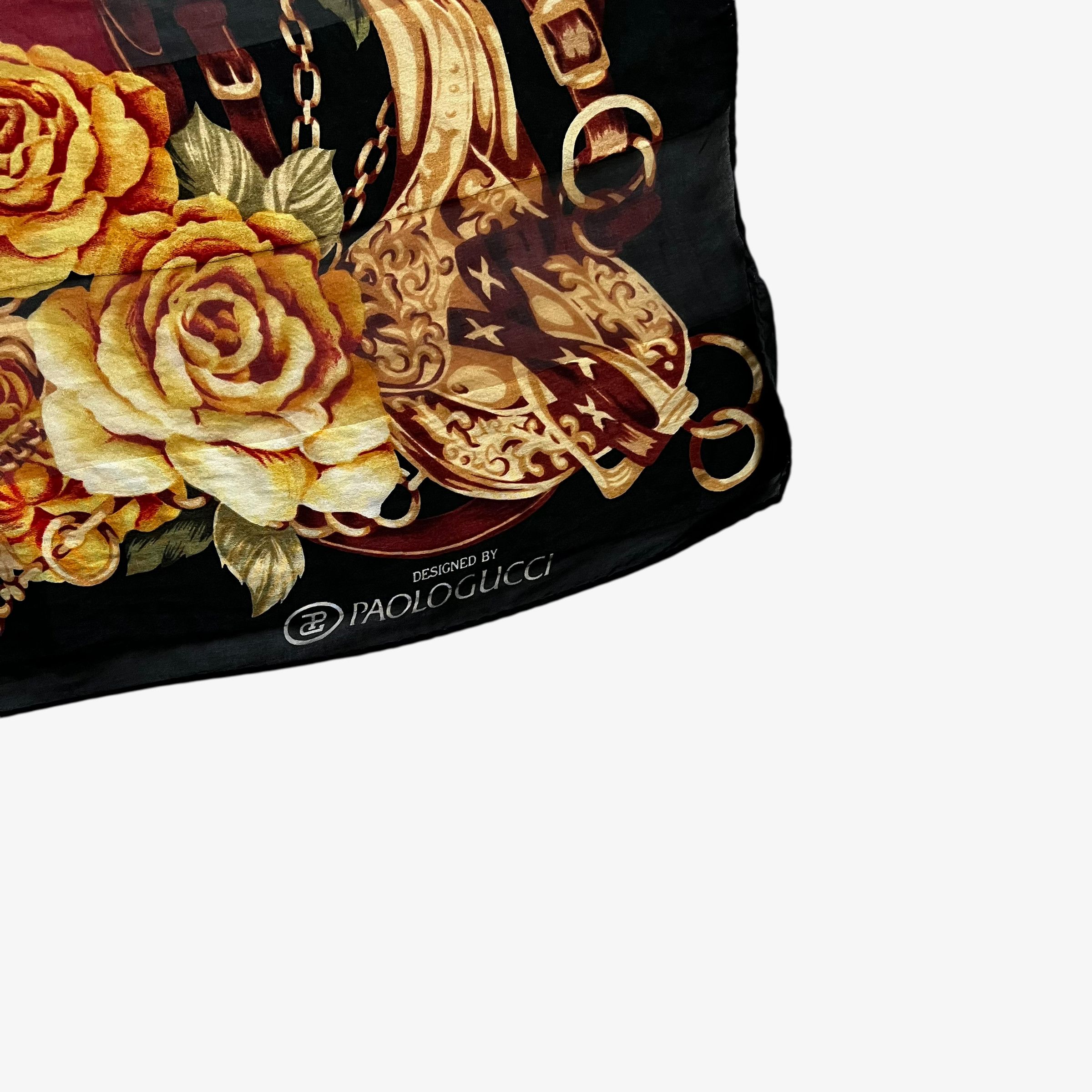Paolo Gucci Vintage 80s Paolo Gucci Equestrian Buckle Floral Silk Scarf Size ONE SIZE - 2 Thumbnail