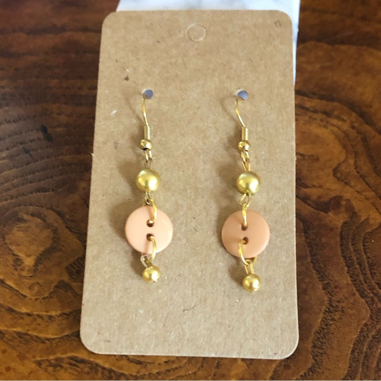 Handmade Handcrafted button gold tone dangle earrings Size ONE SIZE - 1 Thumbnail
