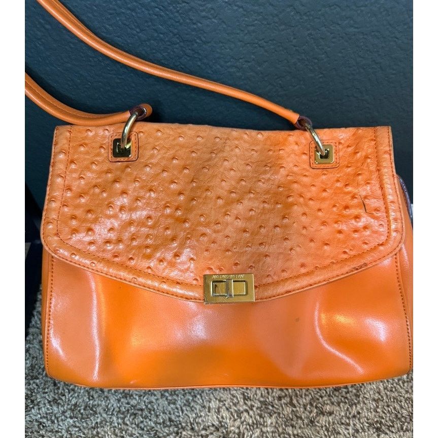Vintage Antonio Melani Blair Faux Ostrich Leather Orange Shoulder Size ONE SIZE - 1 Thumbnail
