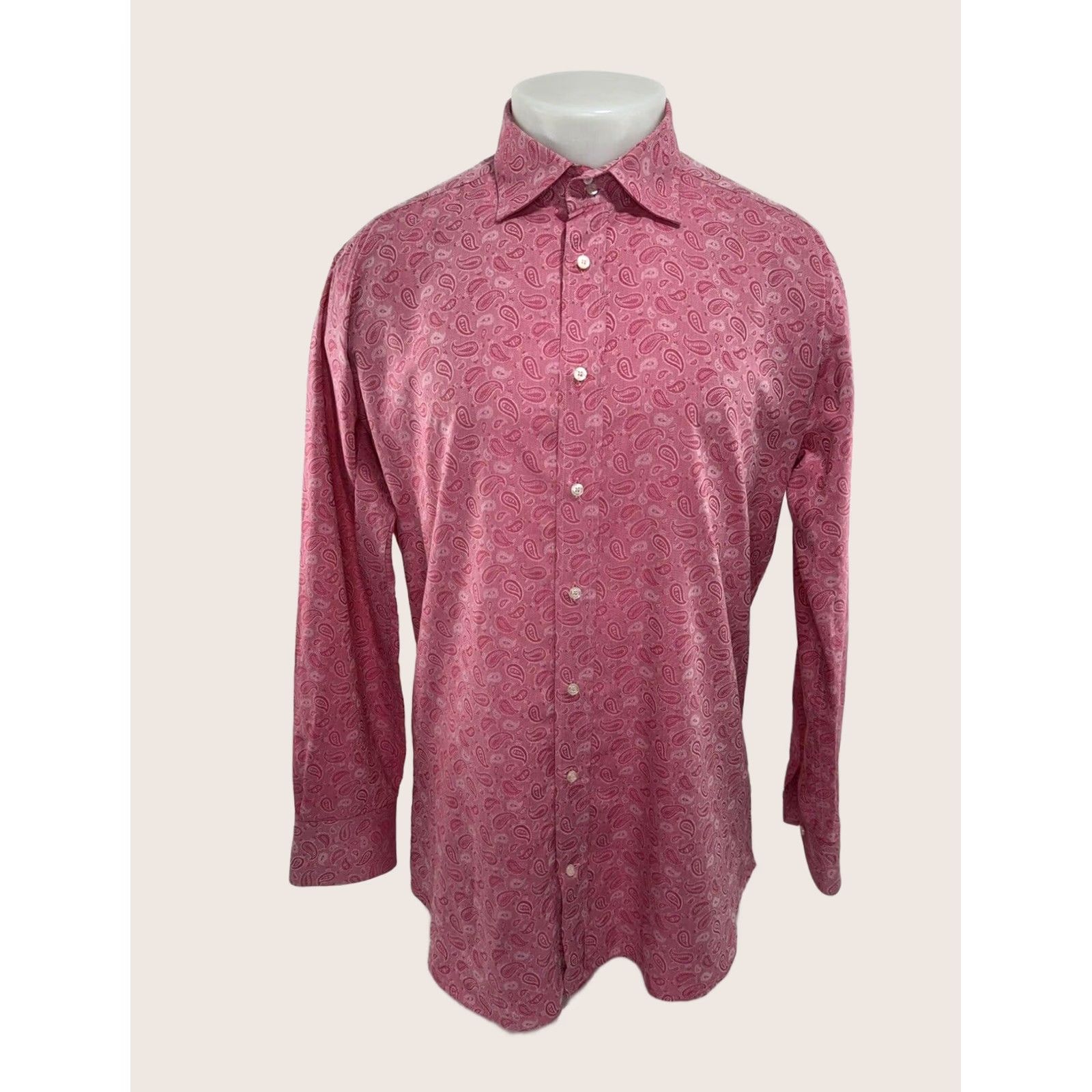 Etro ETRO Italy - Paisley All Over Mens Shirt 43 Regular Long Sleeve Button-Up Pink/Light Heather Red Mens Nightwear? Size US XL / EU 56 / 4 - 1 Thumbnail