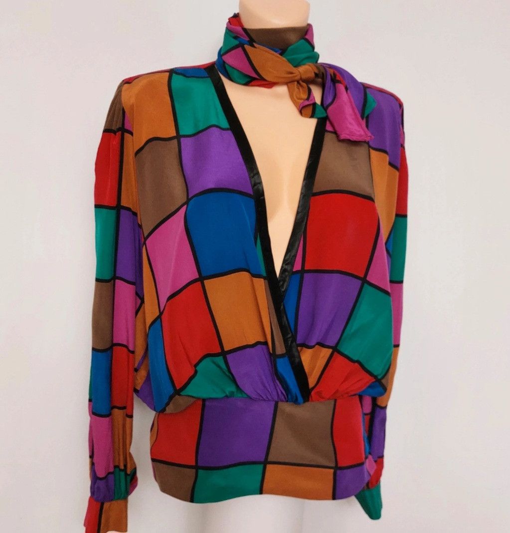 Vintage Stanner München silk blouse + neck tie set Size XL / US 12-14 / IT 48-50 - 1 Thumbnail