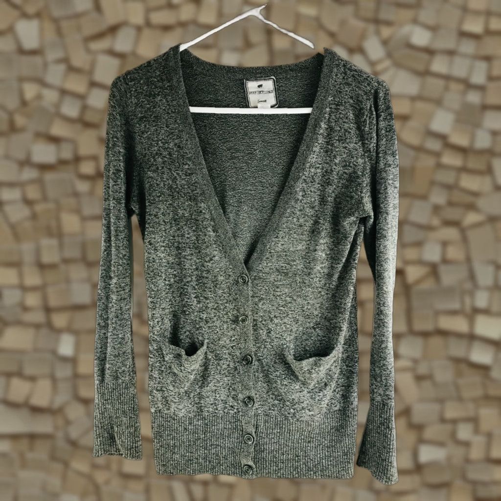 Vintage Poof Excellence Cardigan Sweater Women's S Gray Brown Buttoned Ribbed Edge Size S / US 4 / IT 40 - 1 Thumbnail