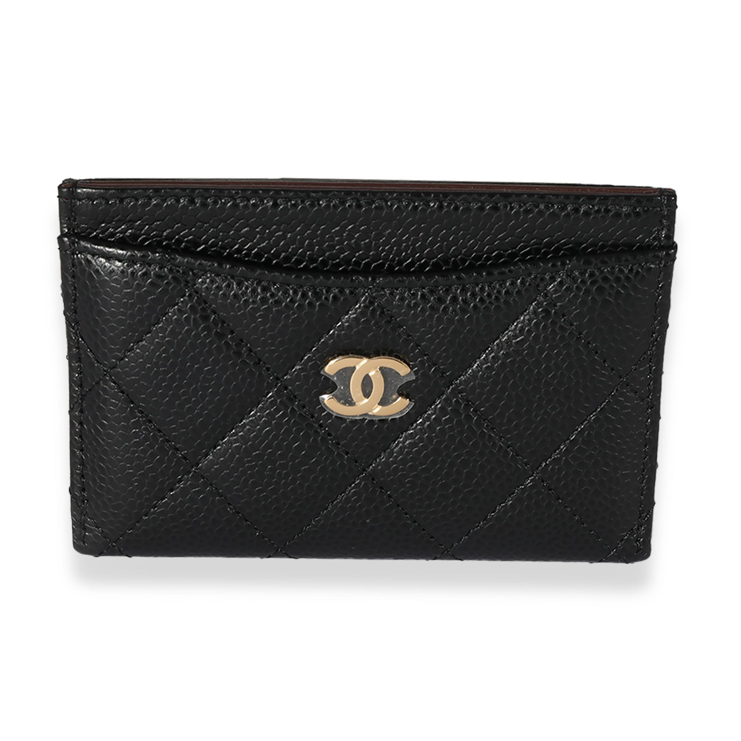 image of Chanel Black Quilted Caviar Classic Card Holder, Women's