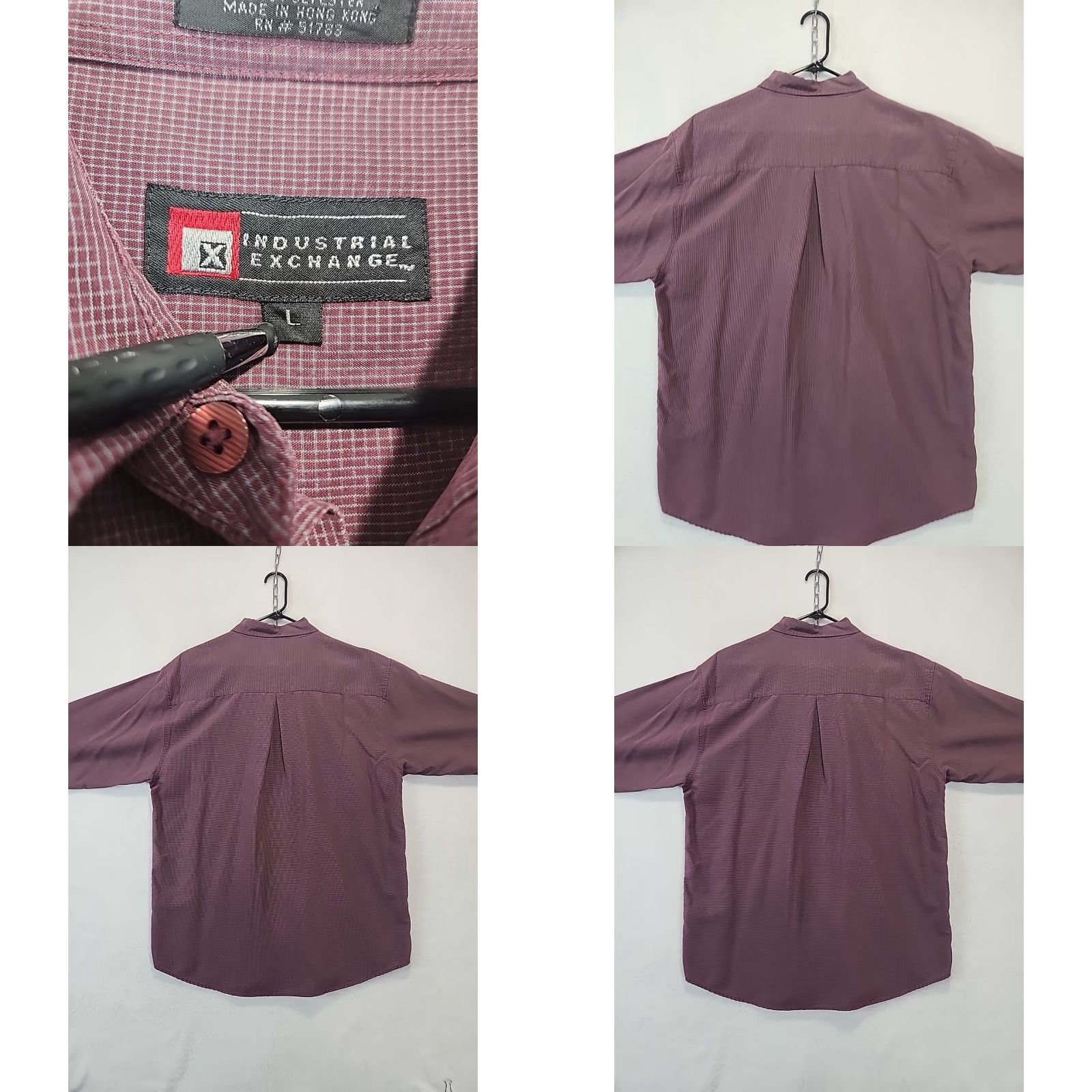 Vintage VINTAGE Industrial Exchange Long Sleeve Men's Button-Up Shirt Burgundy Check Plaid 80s 90s Western Mens Regular L Size 42R - 9 Thumbnail