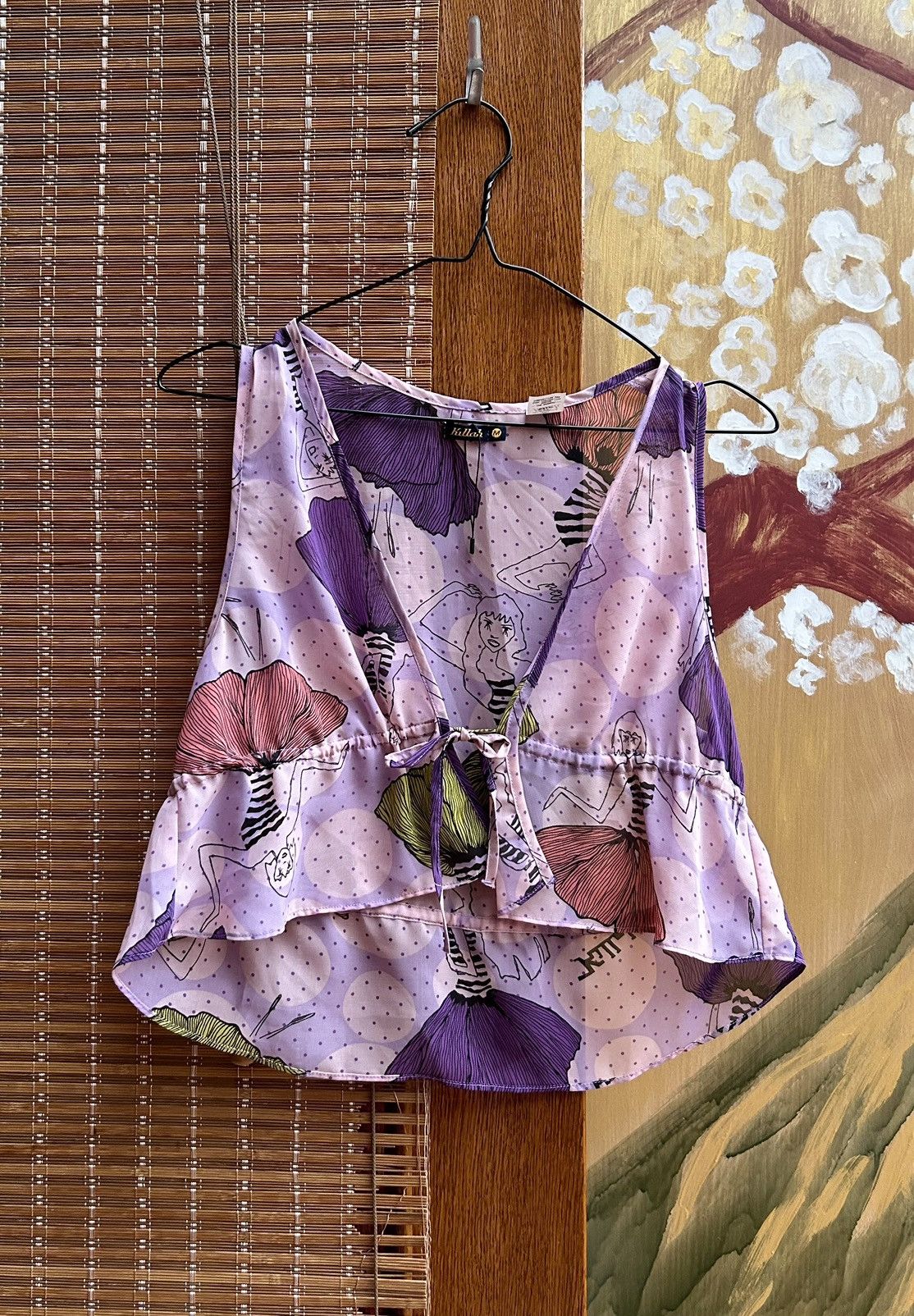 Miss Sixty × Vintage Killah by Miss Sixty Y2k Babydoll Printed Tie Up Sheer Top Size M / US 6-8 / IT 42-44 - 1 Thumbnail