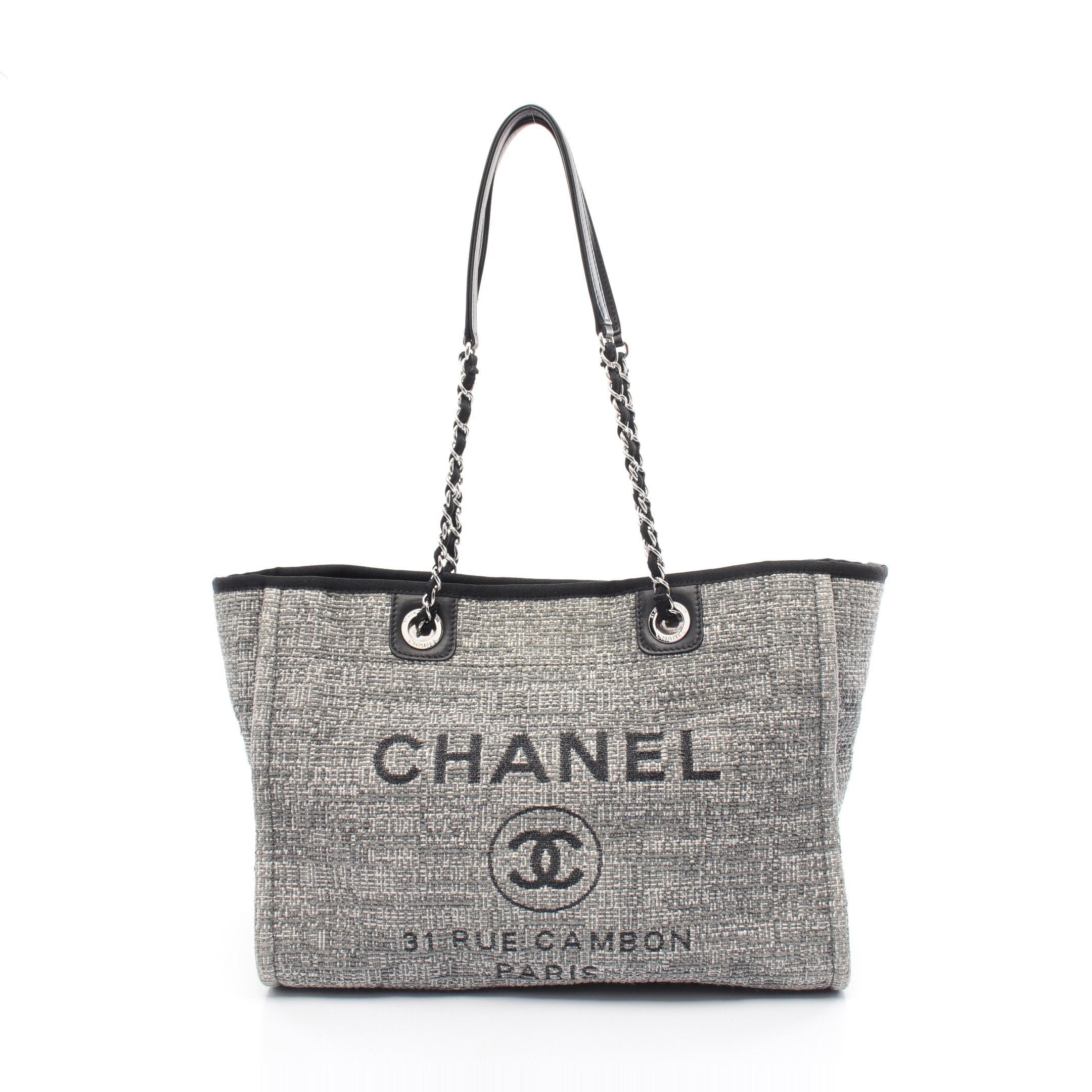 Chanel Chanel Deauville Chain Shoulder Bag Tote Canvas Leather Gray Black Silver Hardware Size ONE SIZE - 1 Thumbnail