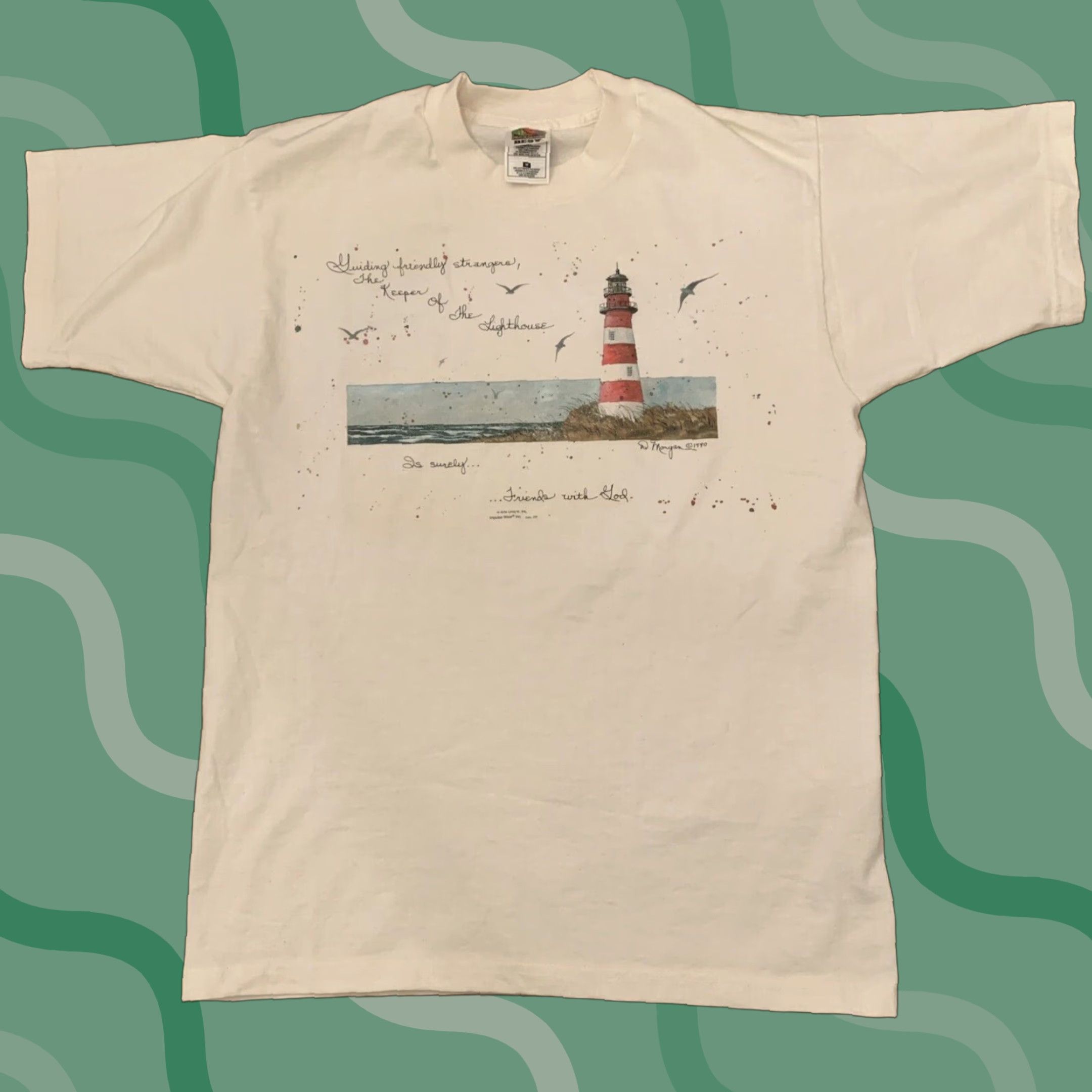Fruit Of The Loom VINTAGE Fruit of the Loom Lighthouse T-Shirt Adult Medium White 90s Mens Size US M / EU 48-50 / 2 - 1 Thumbnail