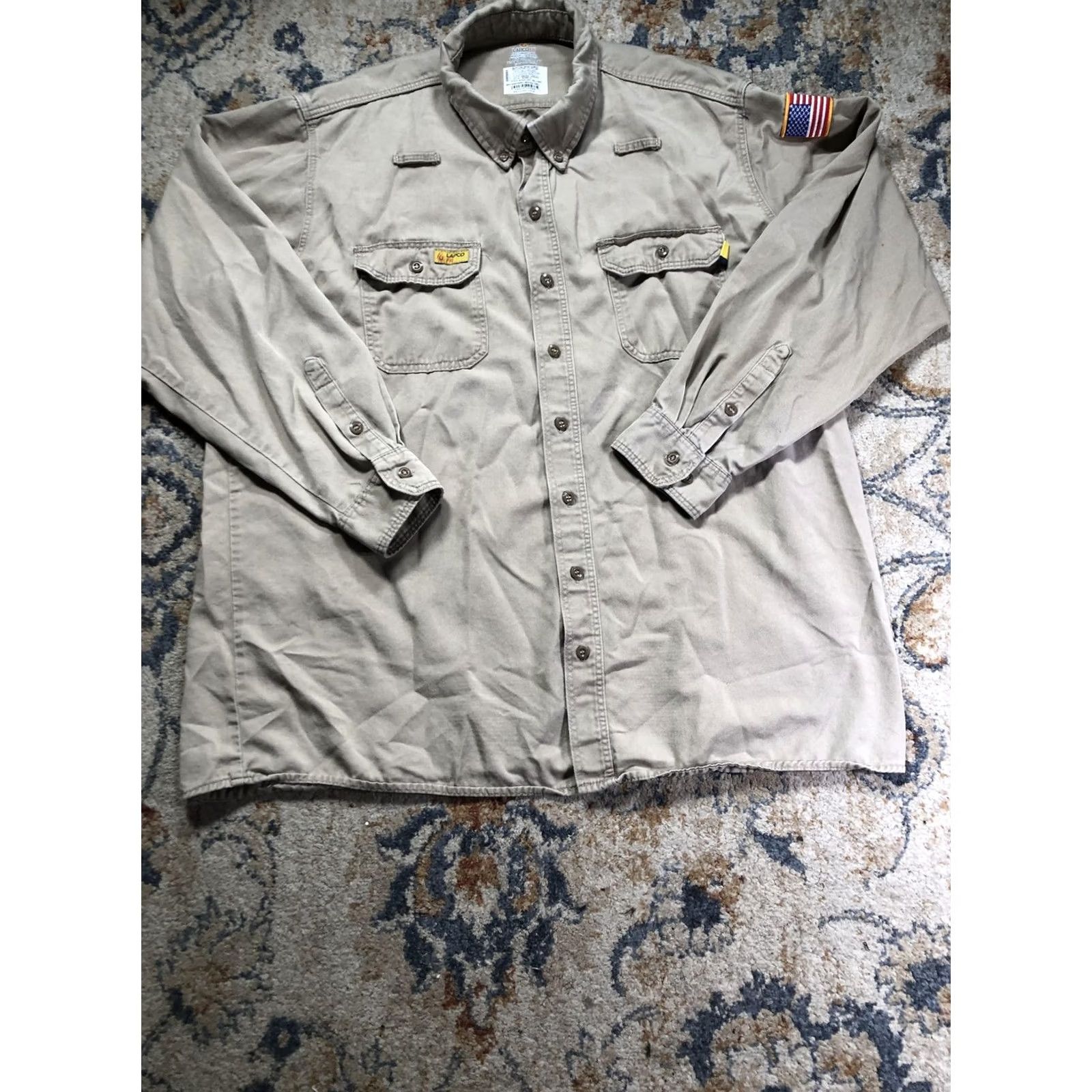 Vintage LAPCO FR Shirt Mens 2XLT Beige Twill Flame Resistant Long Sleeve Workwear Size US XXL / EU 58 / 5 - 5 Thumbnail